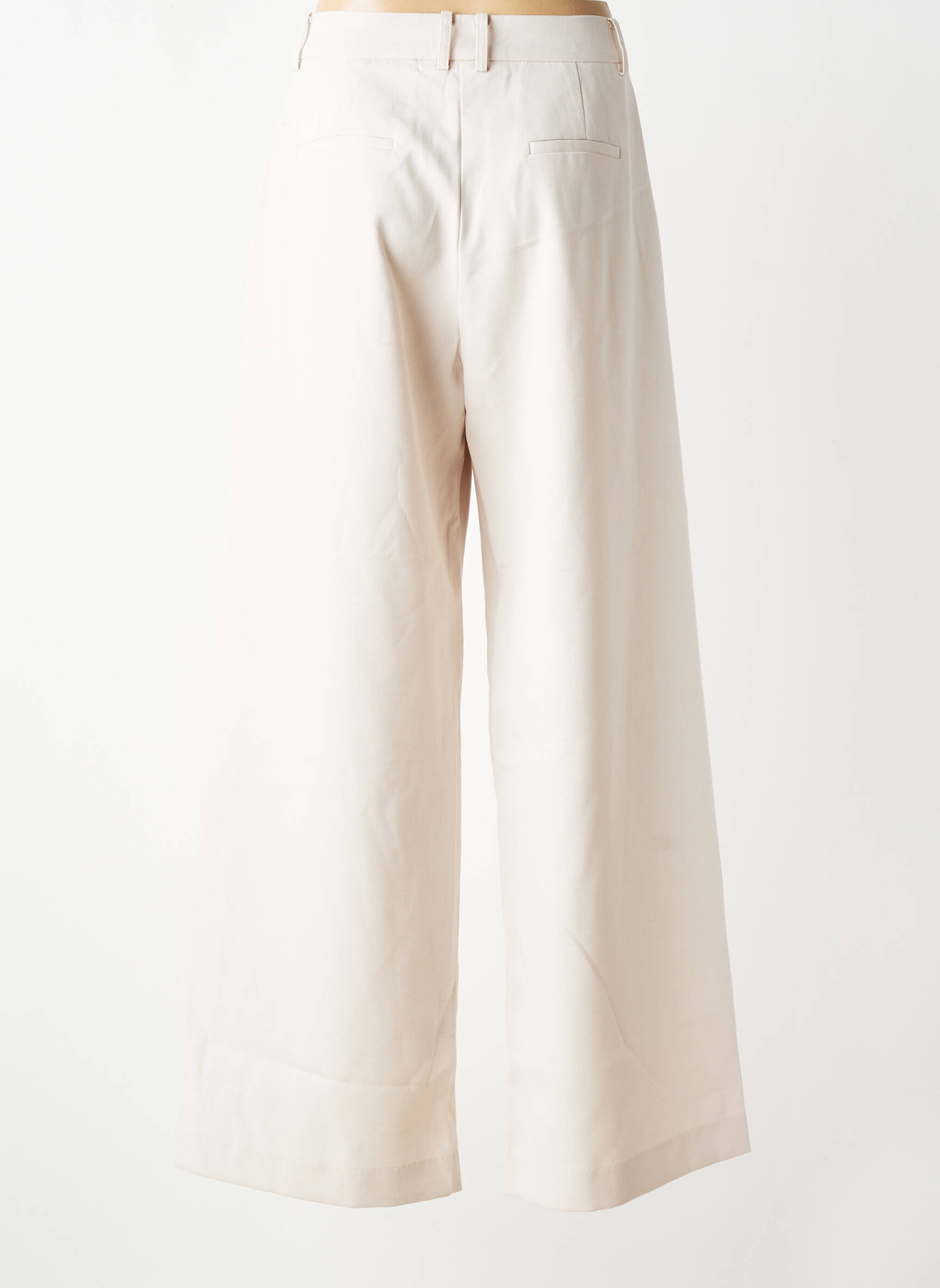 Pantalon large tissage crêpe taille haute beige SUNCOO femme