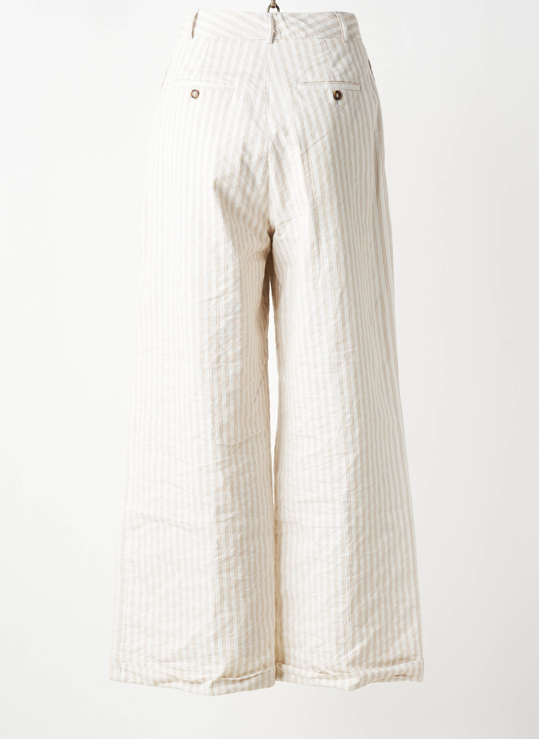 Pantalon large tissage popeline taille haute beige LEON & HARPER femme