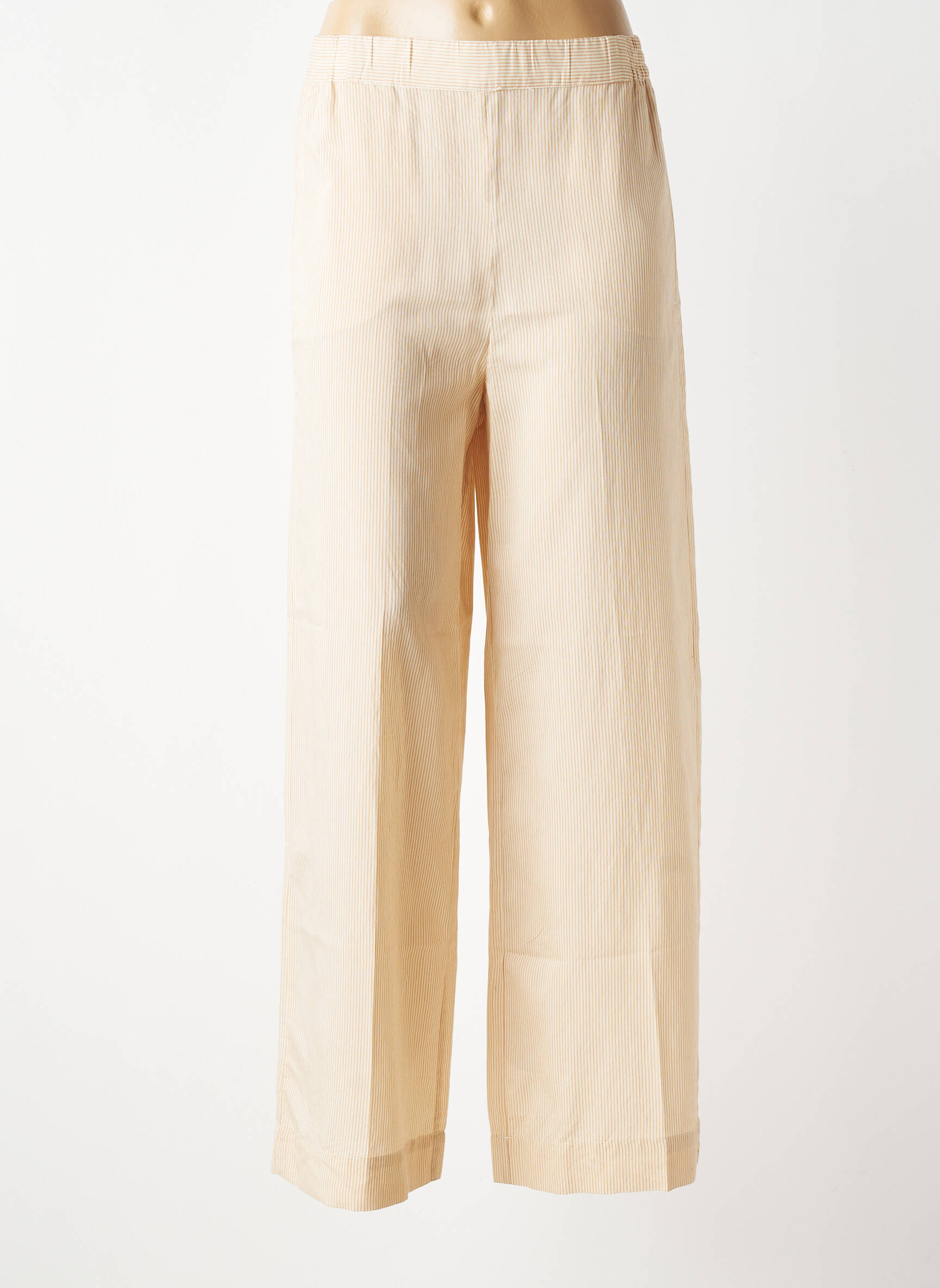 Pantalon large tissage popeline taille haute beige SACRÉCOEUR femme