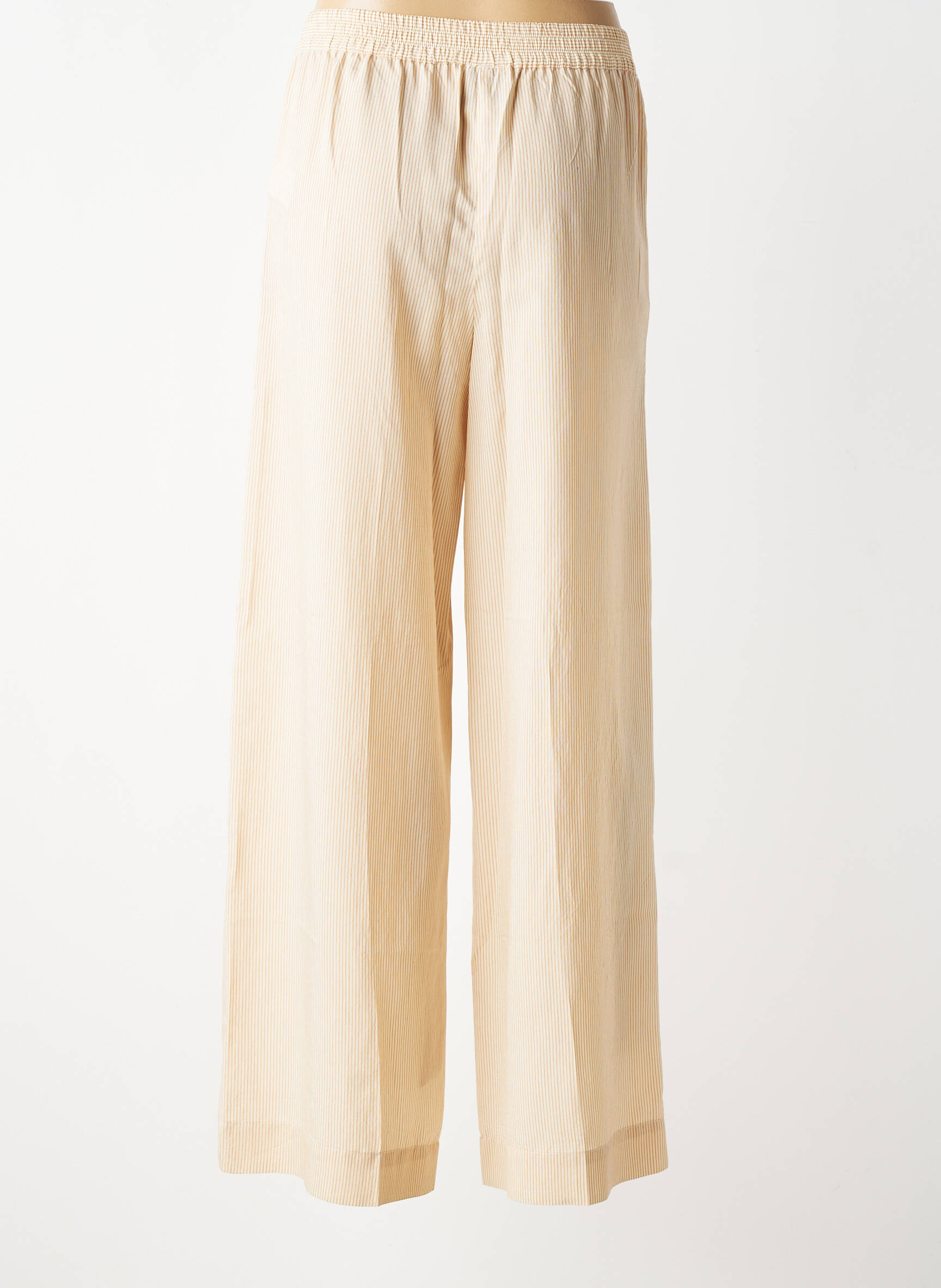 Pantalon large tissage popeline taille haute beige SACRÉCOEUR femme