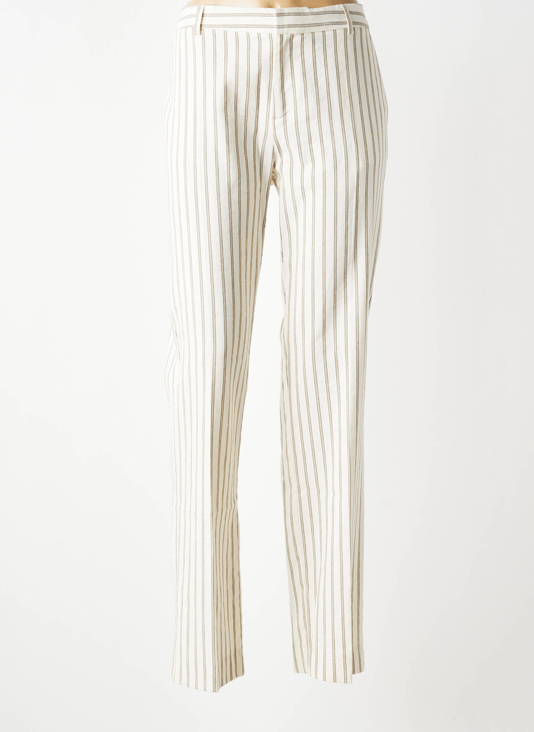 Pantalon chino fermeture zippée sous rabat avec crochet taille normale beige MKT STUDIO femme