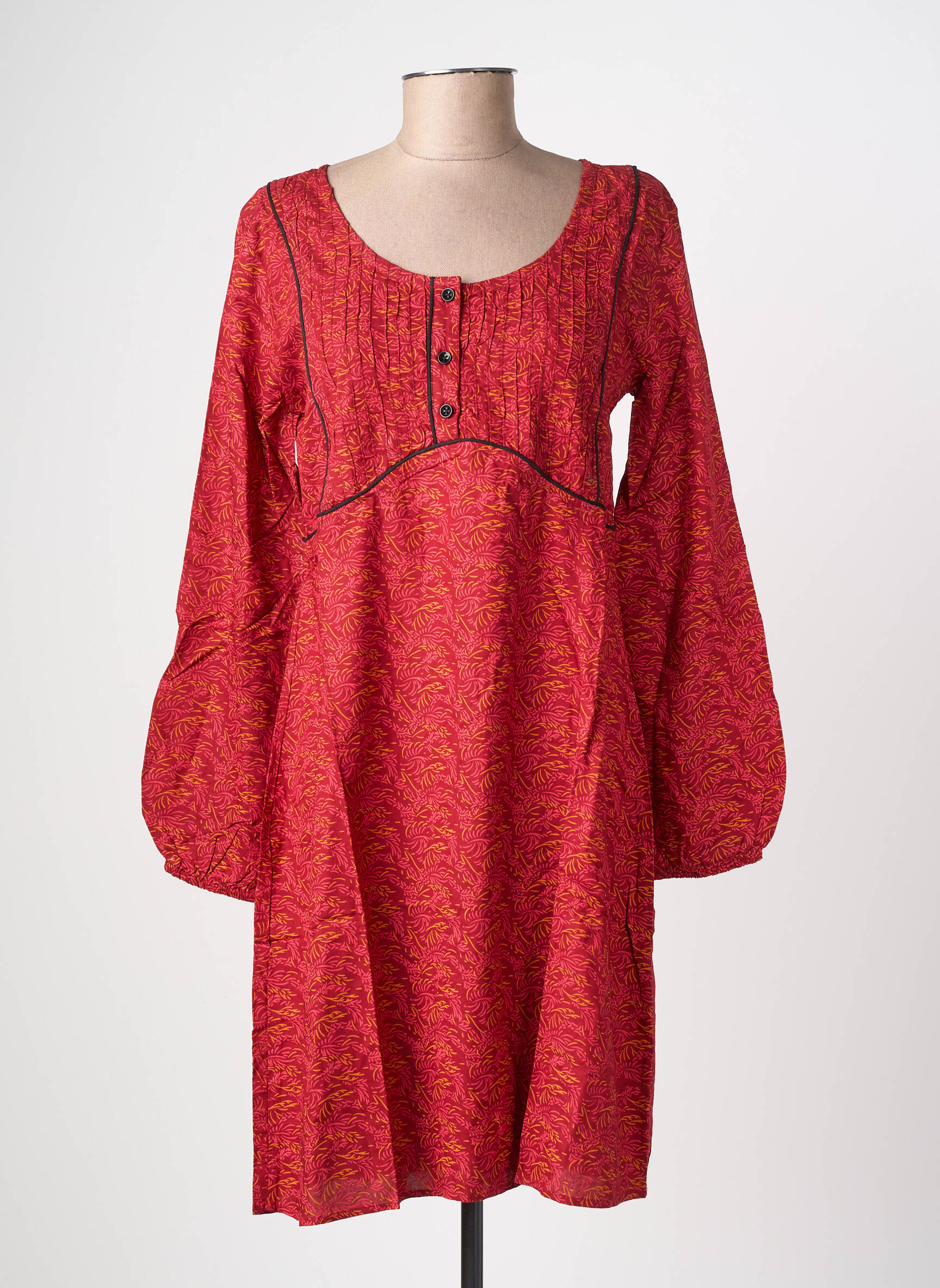 Robe mi-longue imprimé fantaisie manches longues rouge SINOE BY BAMBOO'S femme
