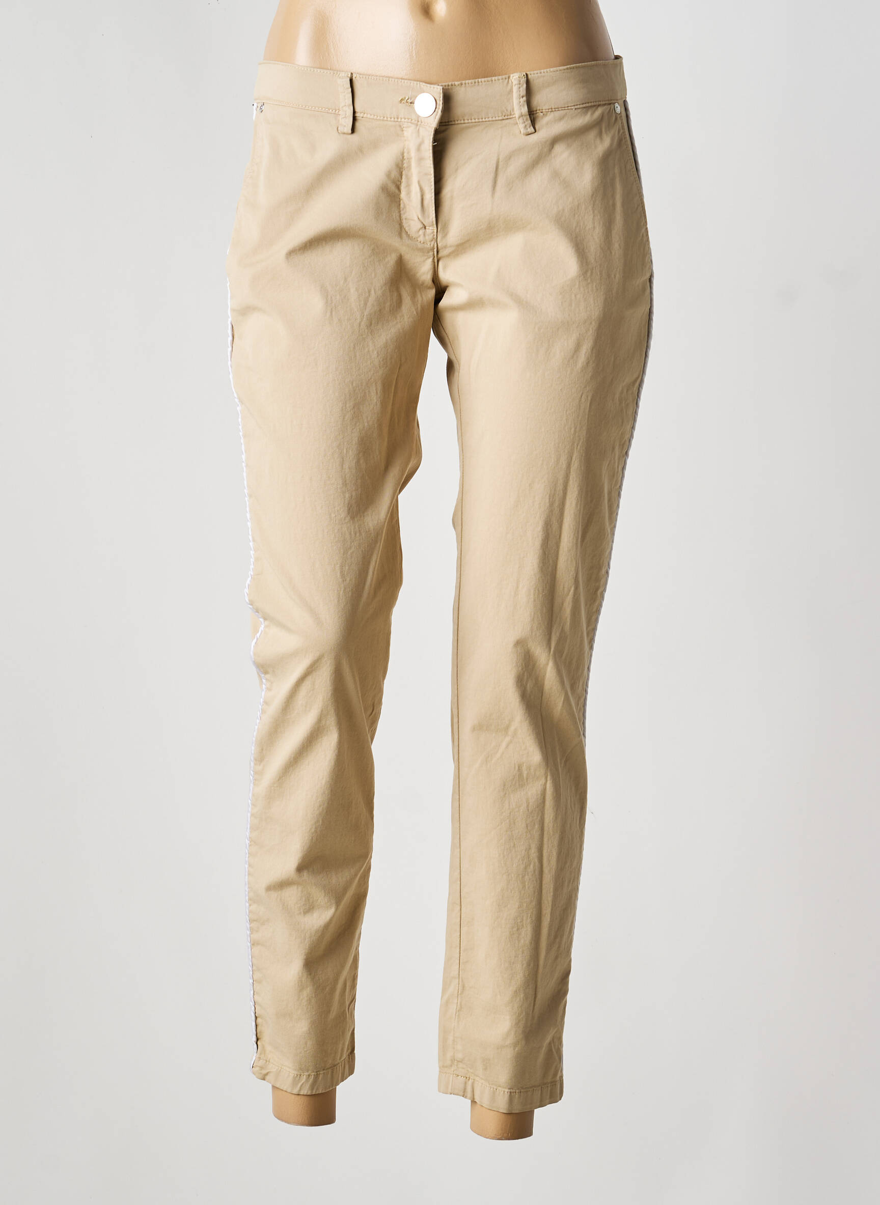 Pantalon chino broderie galons latéraux taille normale beige TRUSSARDI JEANS femme