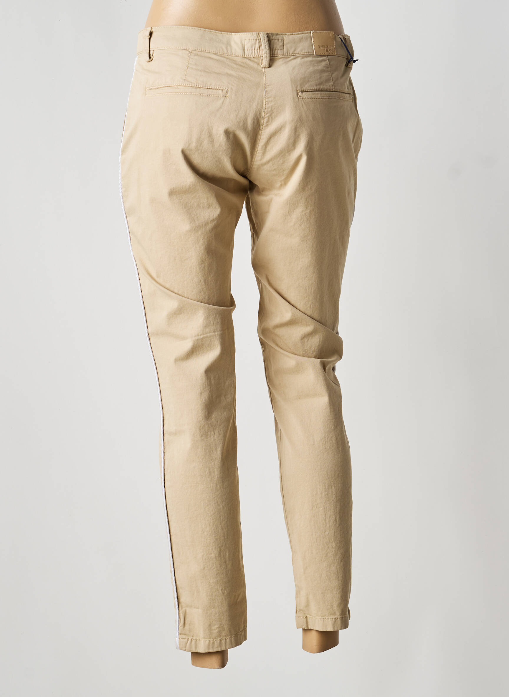 Pantalon chino broderie galons latéraux taille normale beige TRUSSARDI JEANS femme