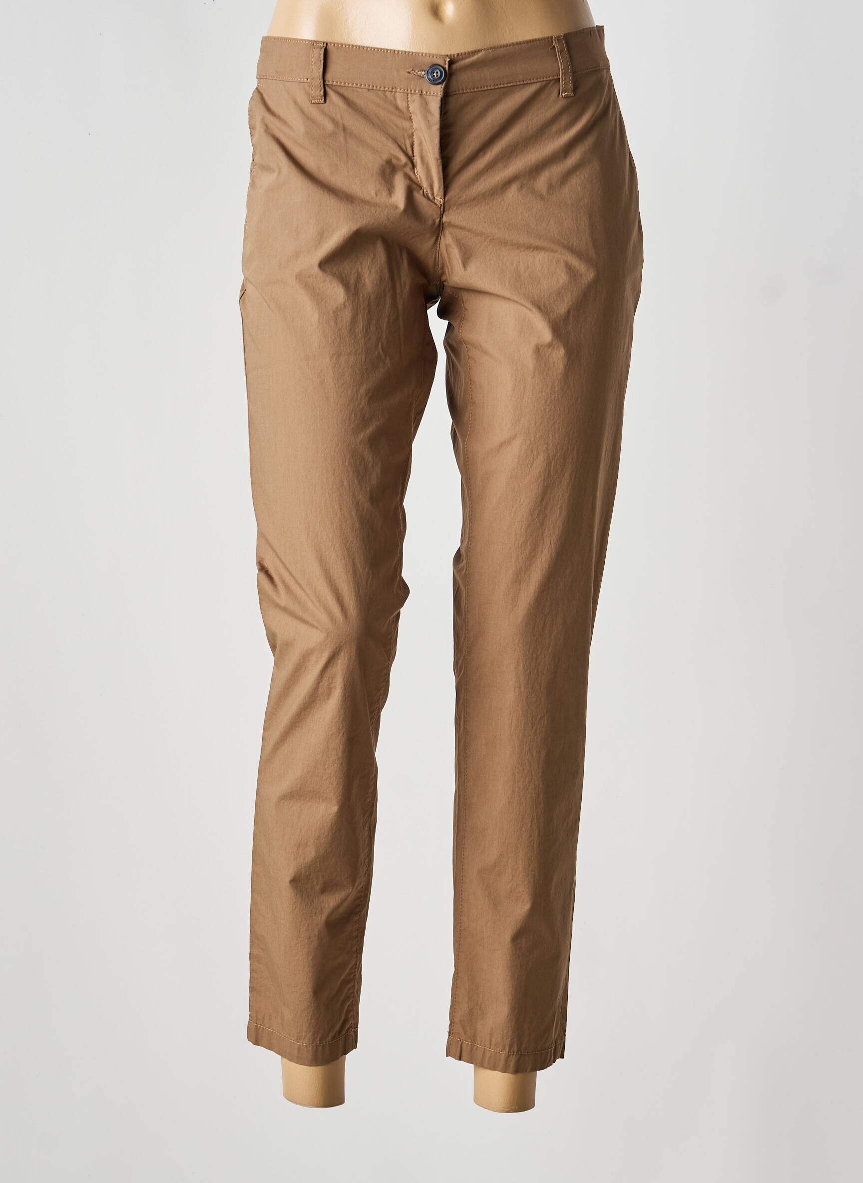 Pantalon chino fermeture zippée sous rabat boutonné taille normale marron TRUSSARDI JEANS femme