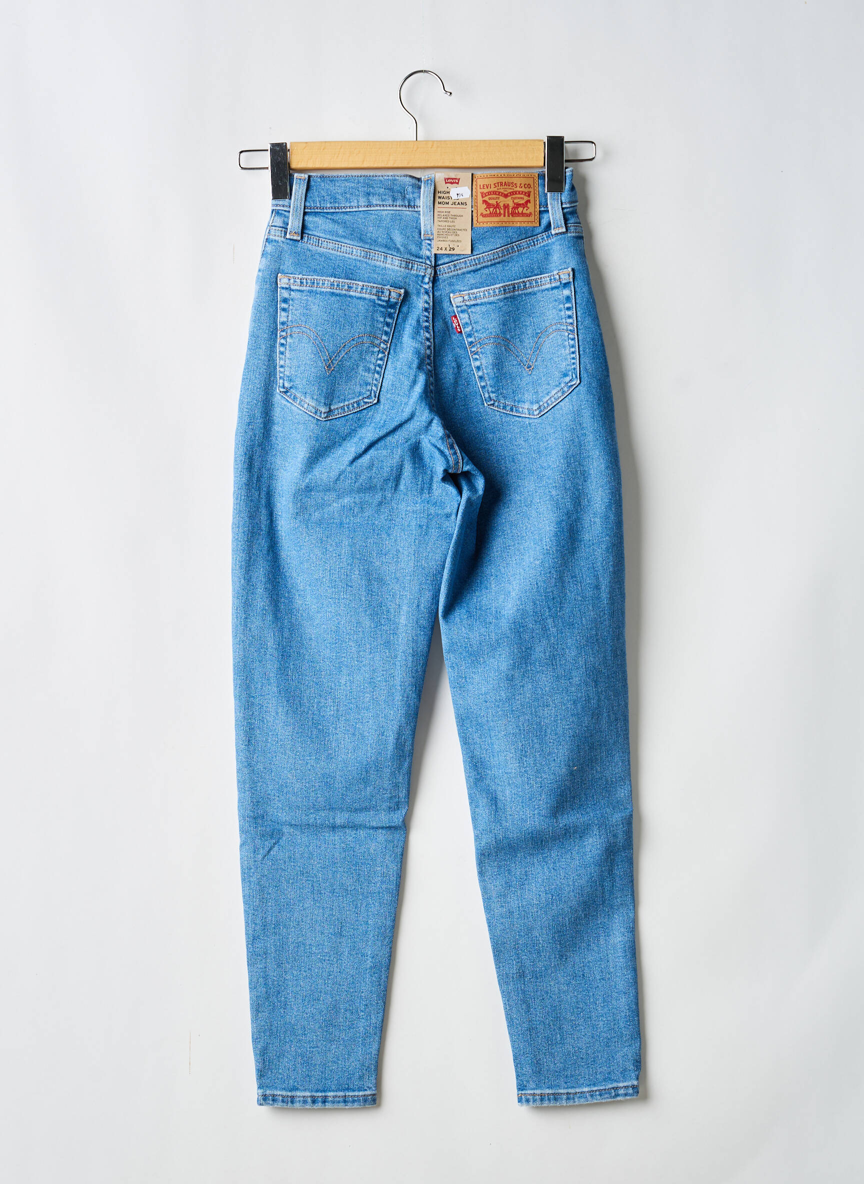 Jean coupe mom effet usé délavé taille normale bleu LEVI'S femme