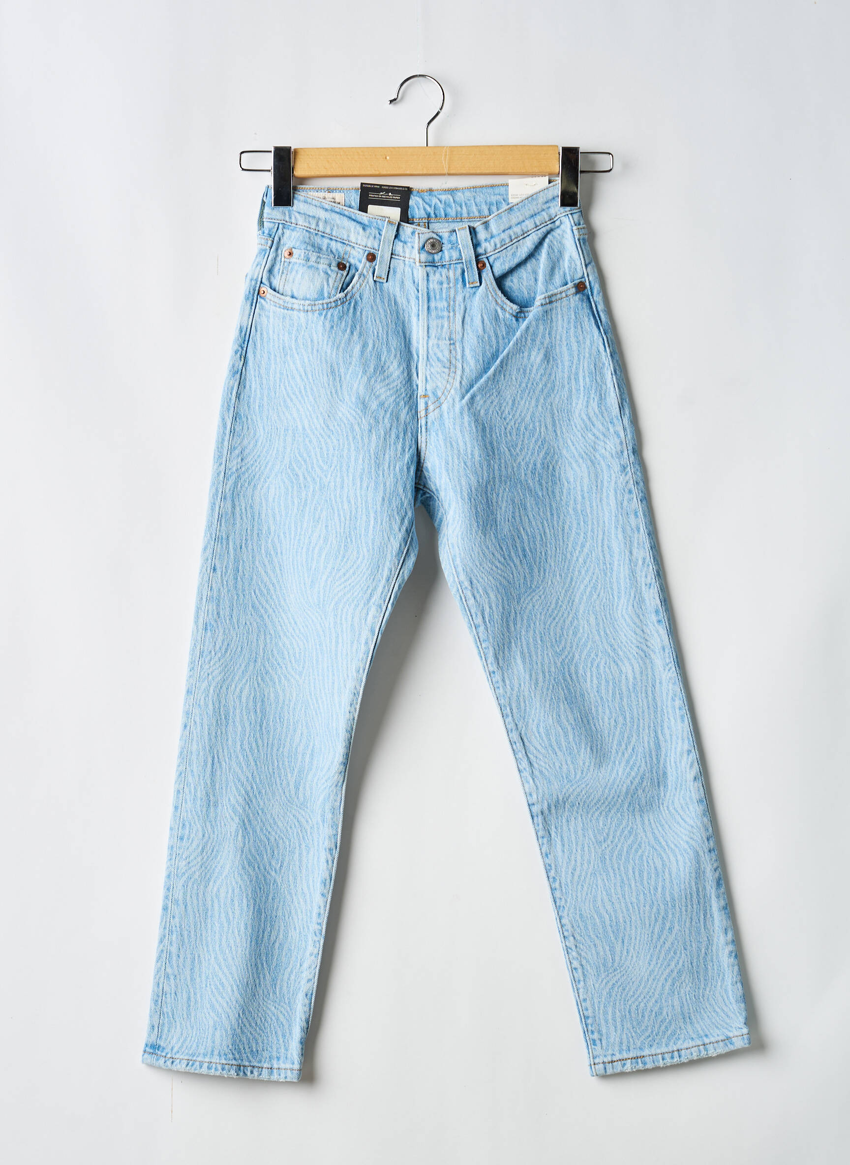 Jeans coupe droite broderie rivets taille haute bleu LEVI'S femme