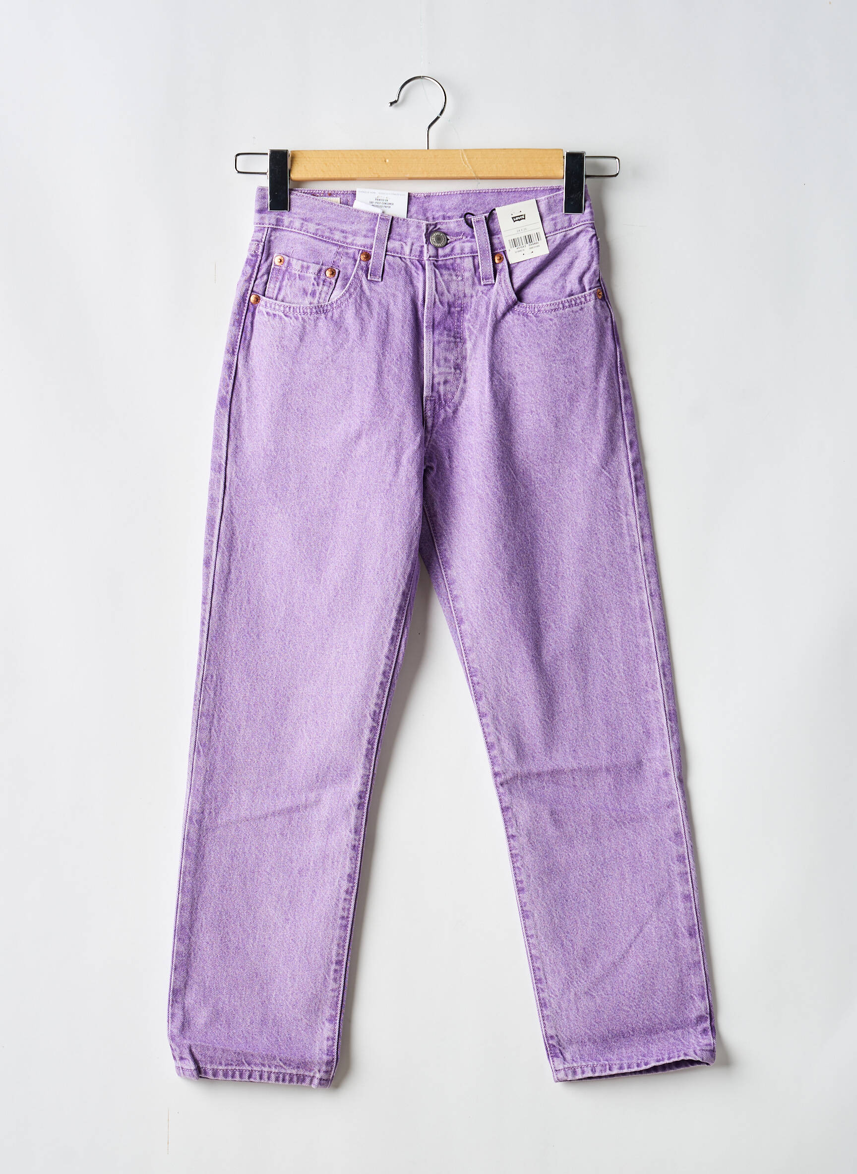 Jeans coupe droite broderie rivets taille haute violet LEVI'S femme
