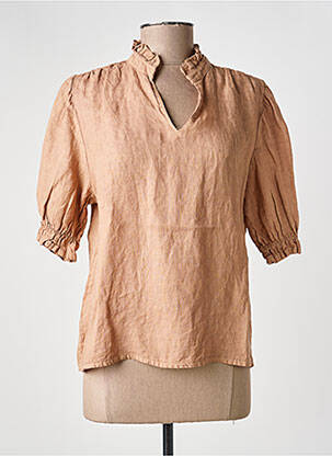 Blouse tissage crêpe manches courtes marron NAIS femme
