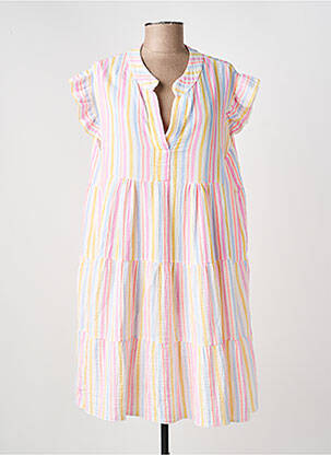 Robe mi-longue tissage crêpe manches courtes rose ROSAN & CO femme