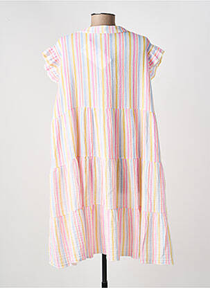 Robe mi-longue tissage crêpe manches courtes rose ROSAN & CO femme