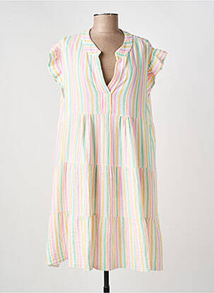 Robe mi-longue tissage crêpe manches courtes jaune ROSAN & CO femme