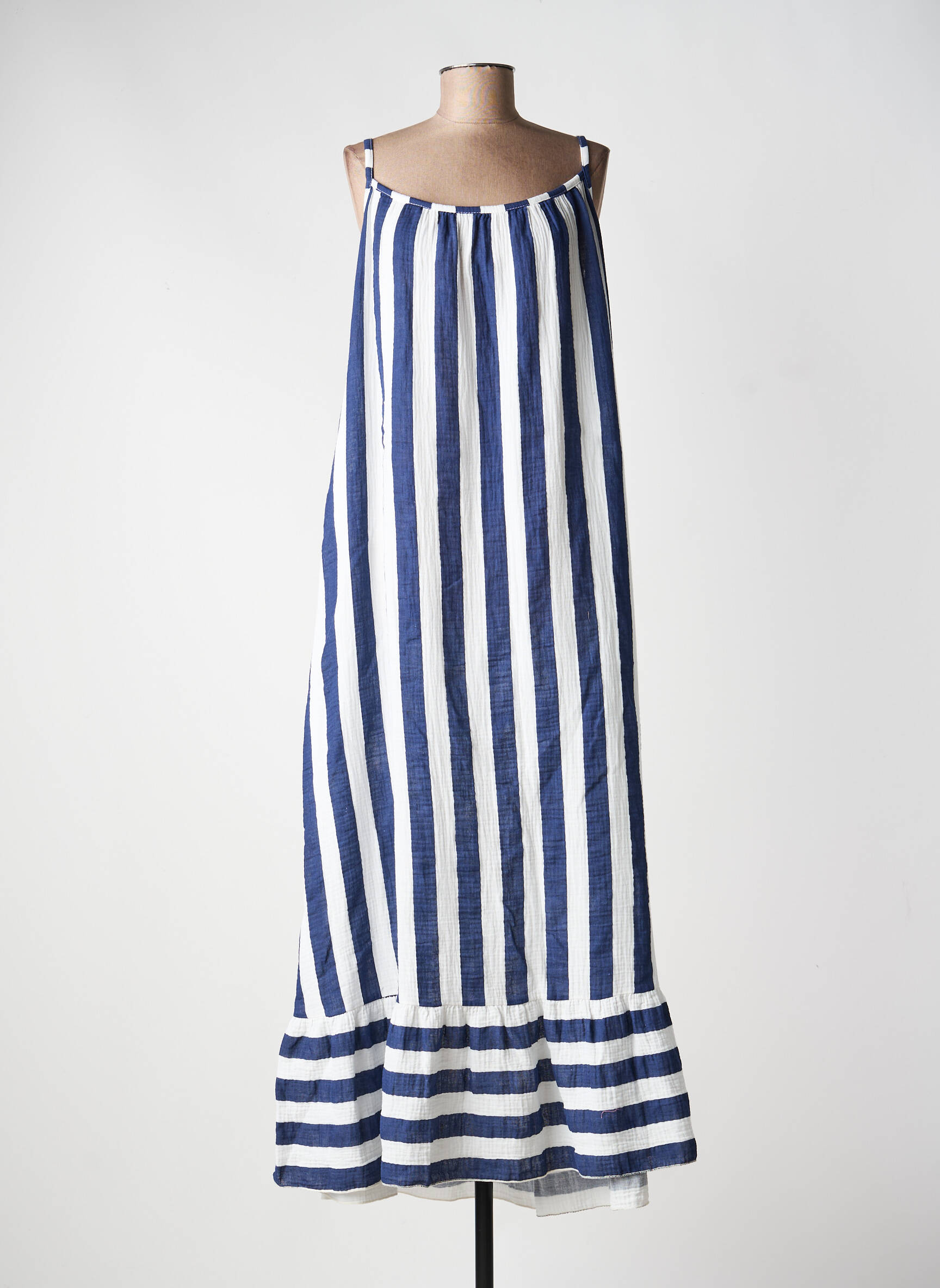 Robe longue coupe évasée fines bretelles bleu ESTEE BROWN femme