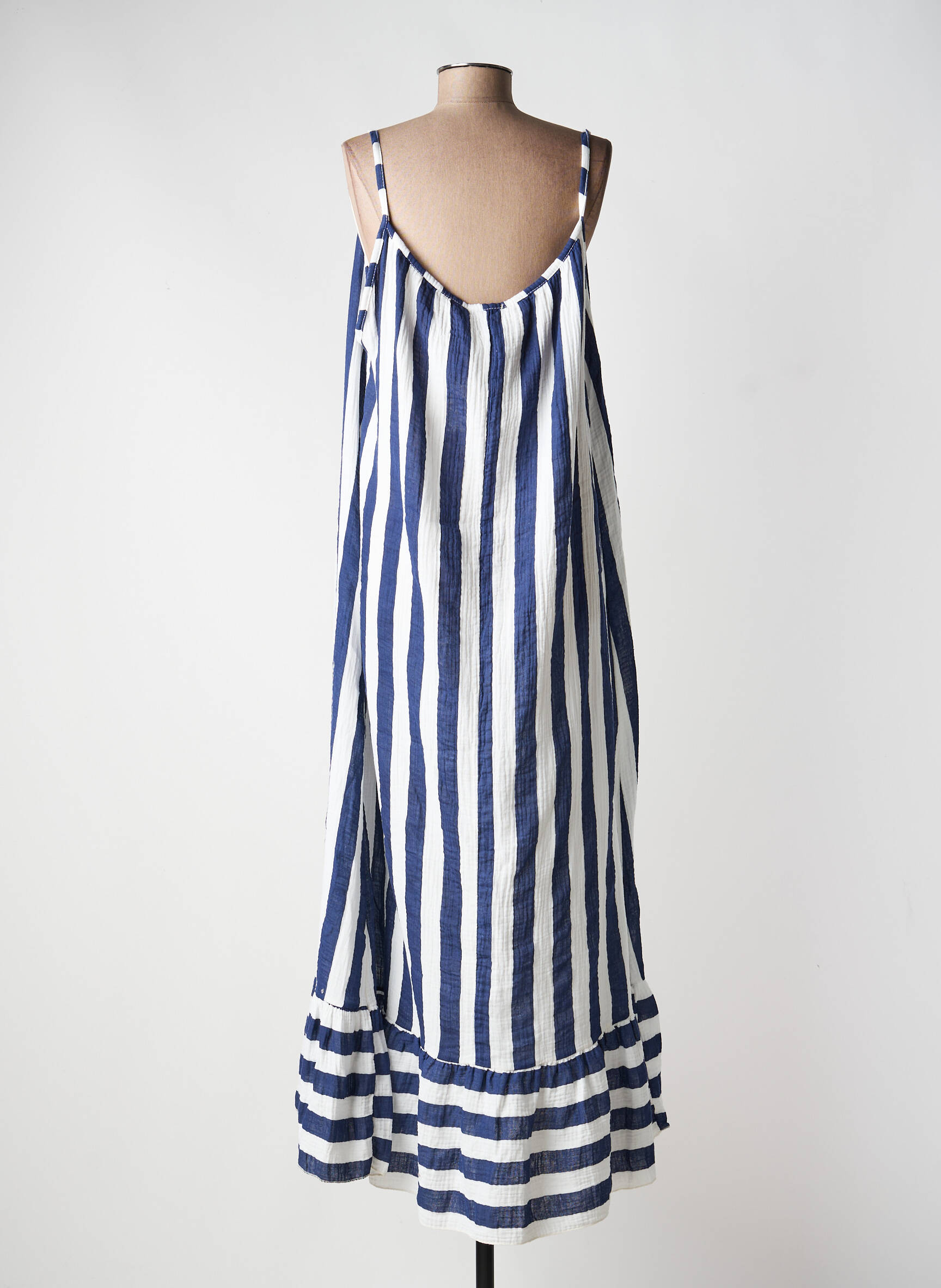 Robe longue coupe évasée fines bretelles bleu ESTEE BROWN femme