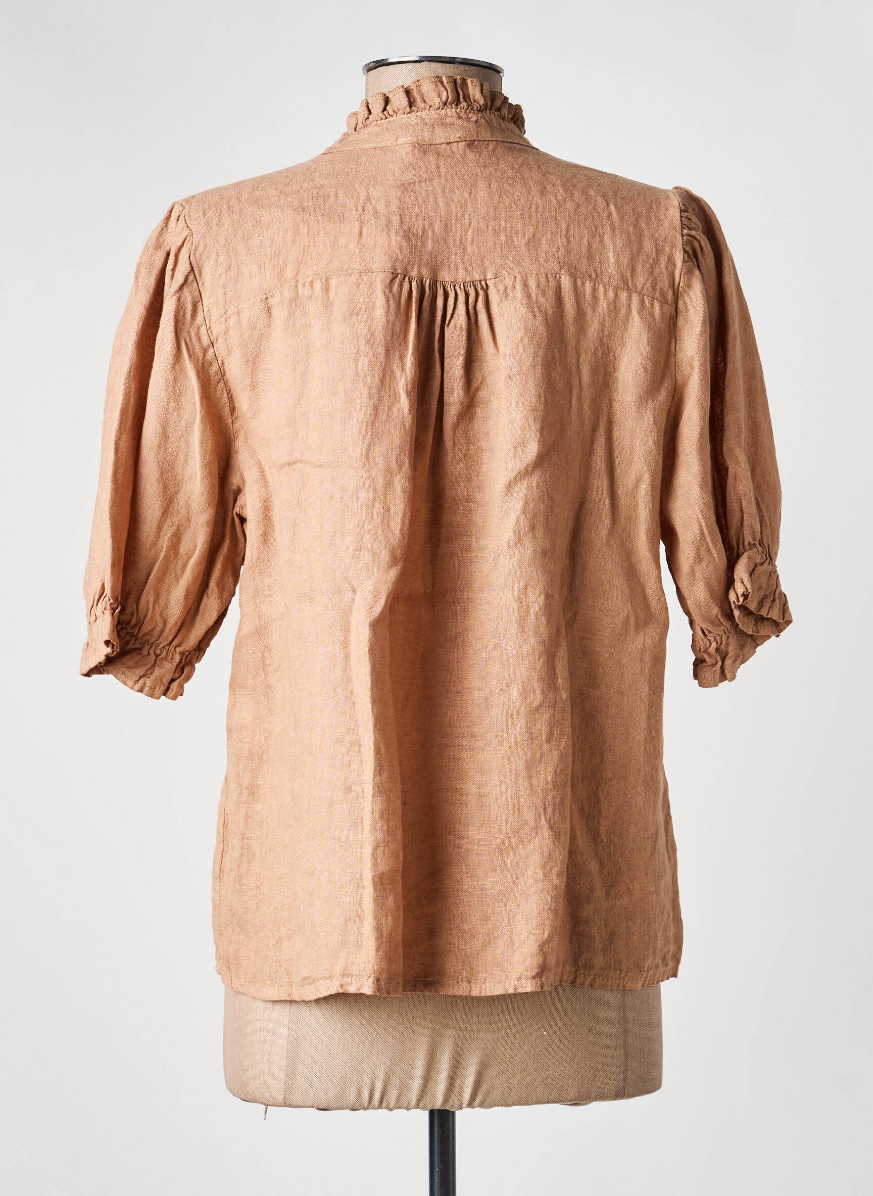 Blouse tissage crêpe manches courtes marron NAIS femme