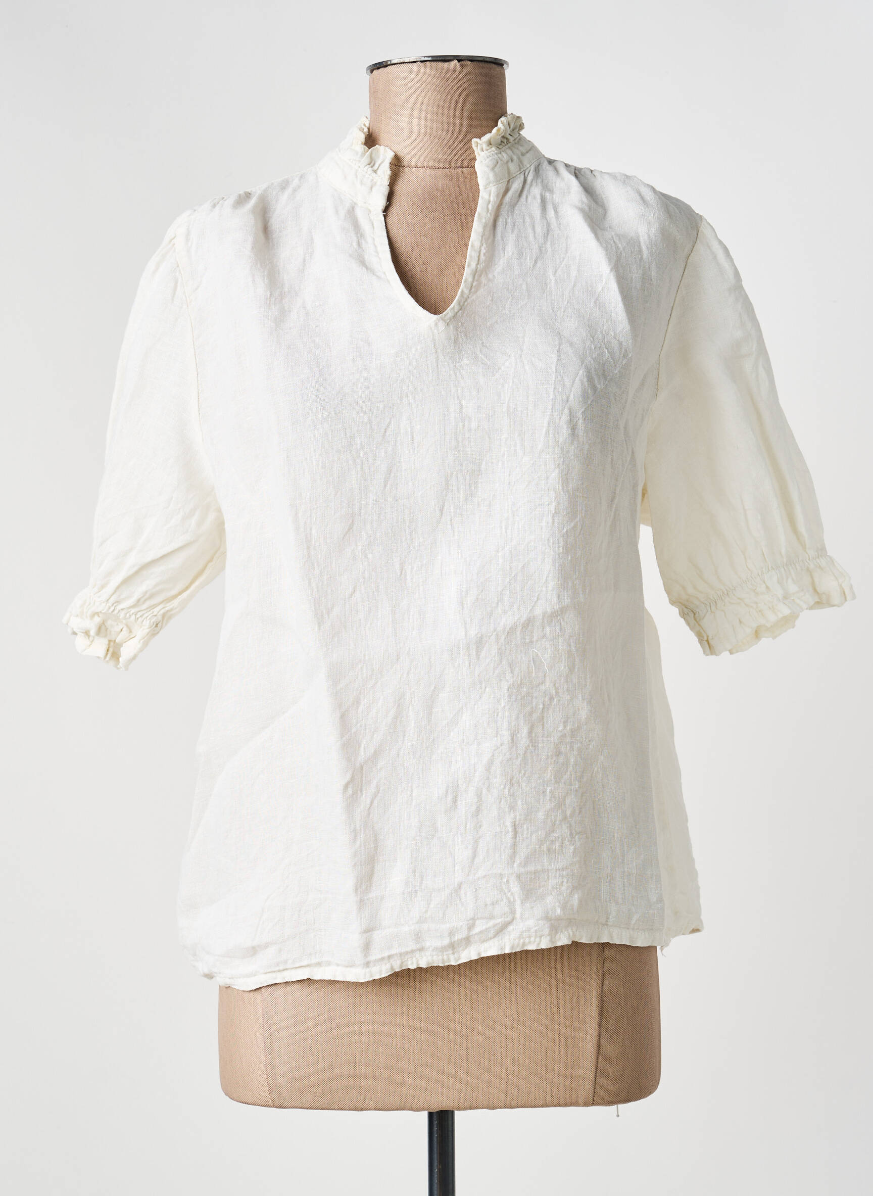 Blouse tissage crêpe manches courtes beige NAIS femme