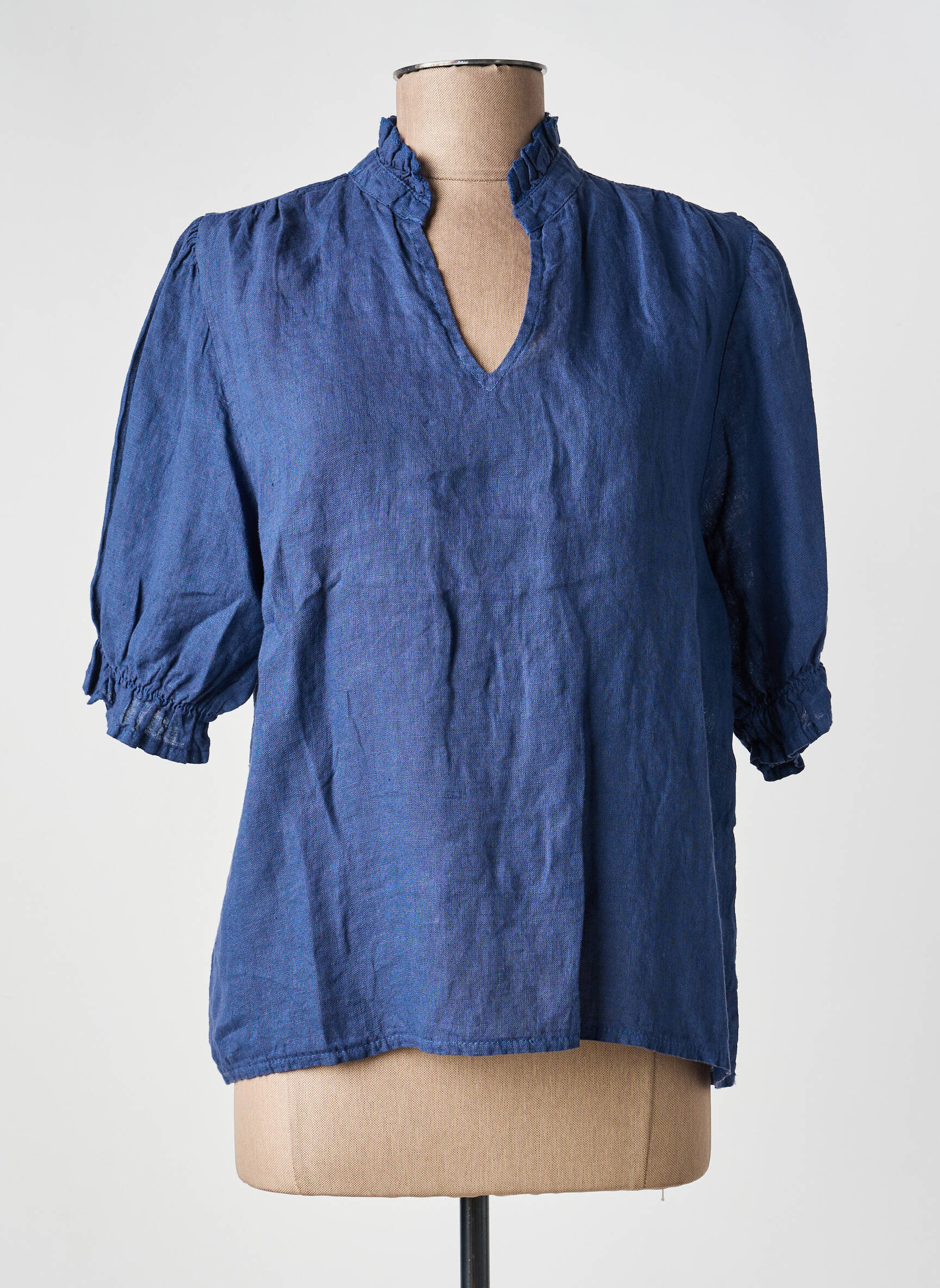 Blouse tissage crêpe manches courtes bleu NAIS femme