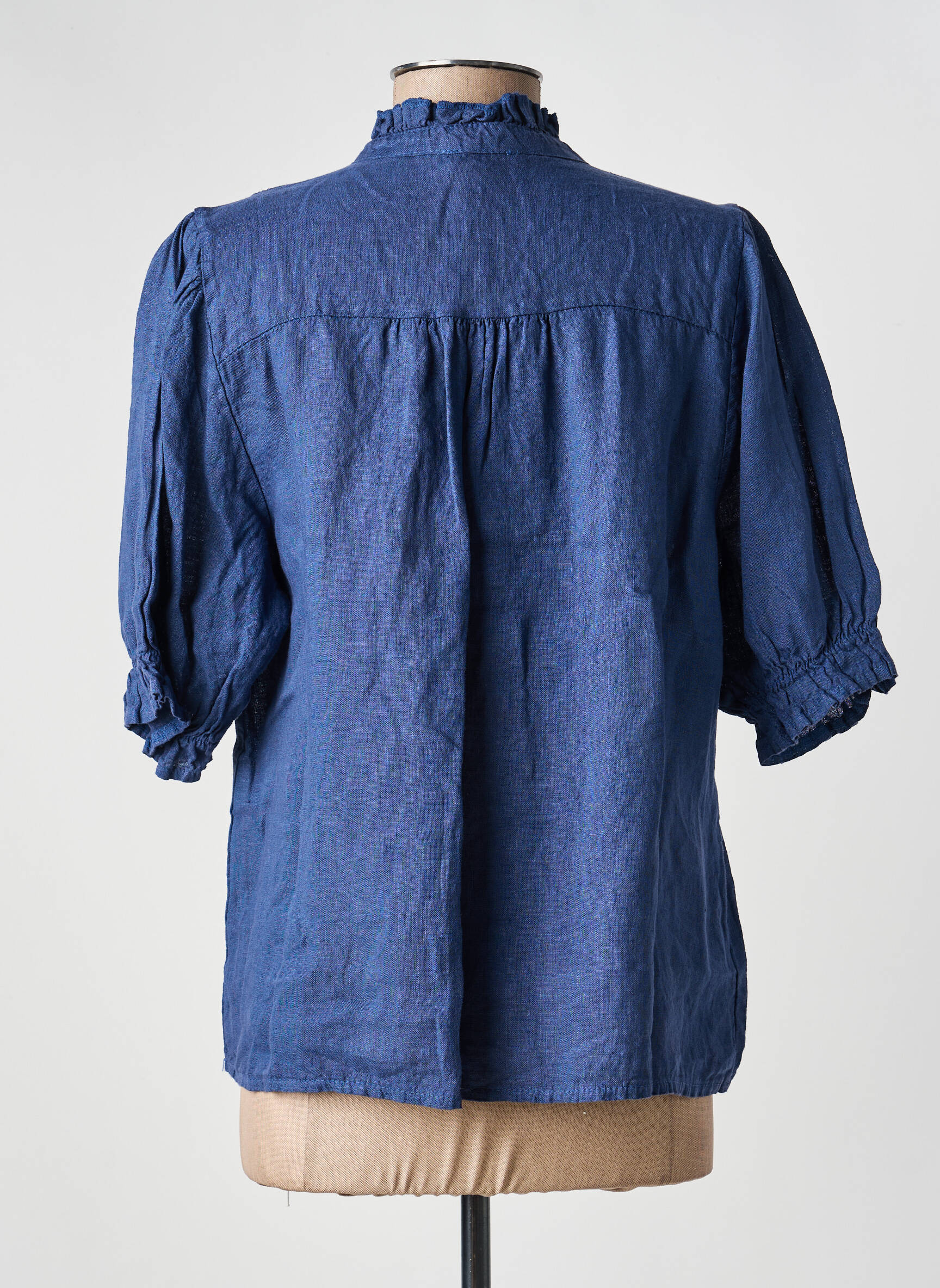 Blouse tissage crêpe manches courtes bleu NAIS femme
