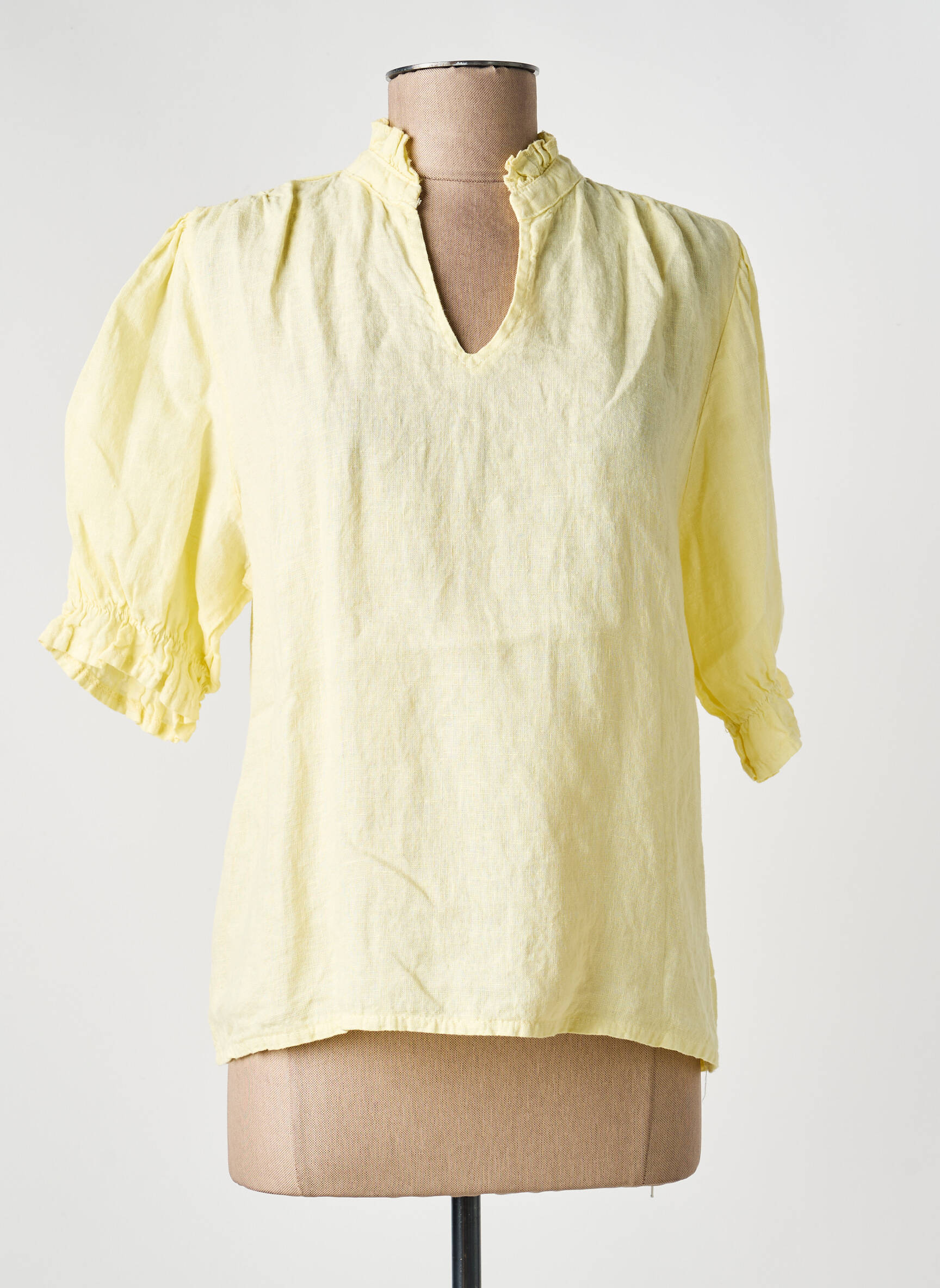 Blouse tissage crêpe manches courtes jaune NAIS femme