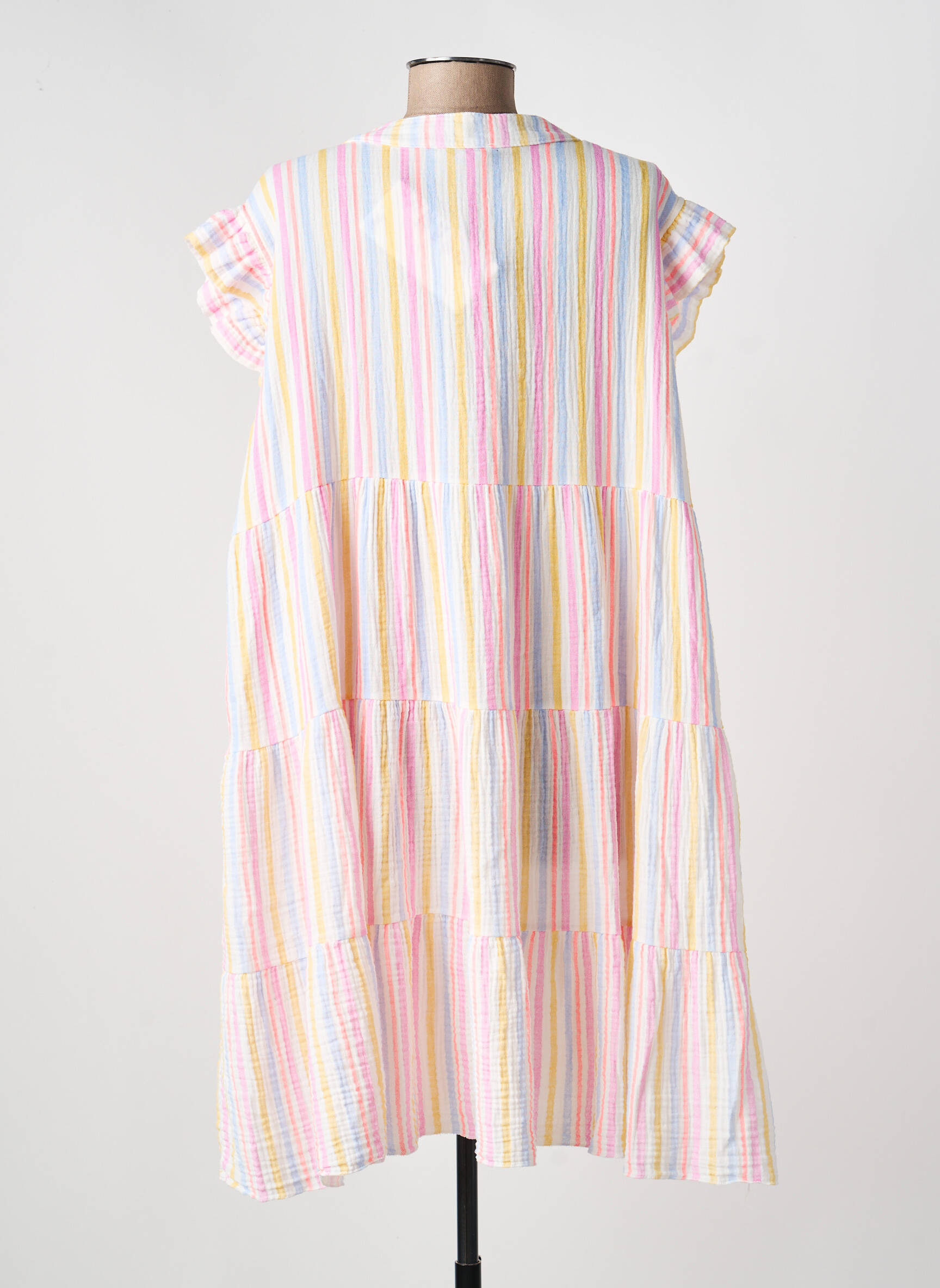 Robe mi-longue tissage crêpe manches courtes rose ROSAN & CO femme