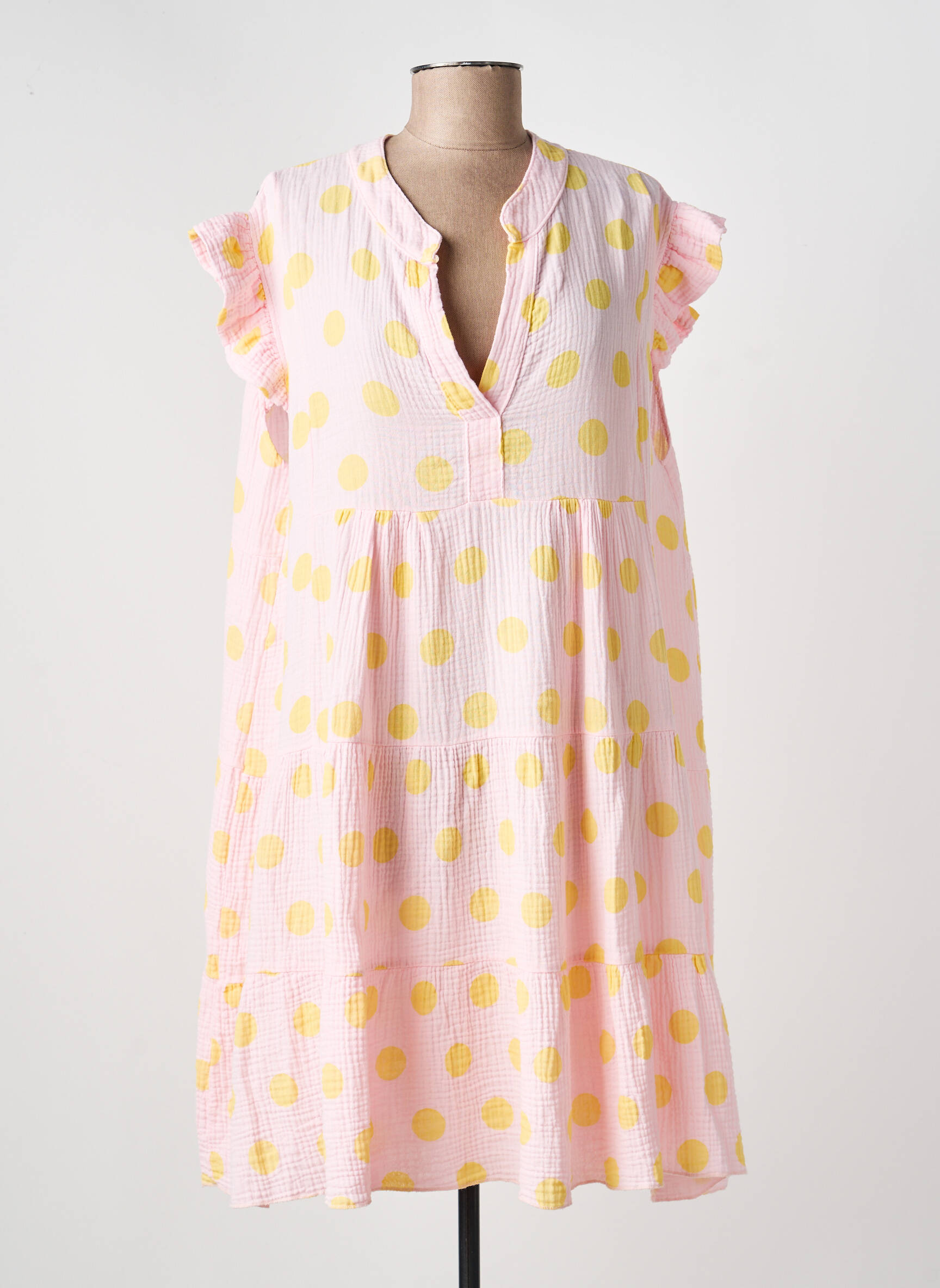 Robe courte coupe évasée manches courtes orange ROSAN & CO femme
