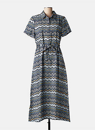 Robe longue tissage popeline manches courtes bleu STREET ONE femme