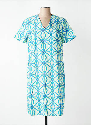 Robe mi-longue imprimé fantaisie manches courtes bleu SIGNE NATURE femme