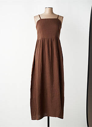 Robe longue tissage crêpe fines bretelles marron LE JARDIN DU LIN femme