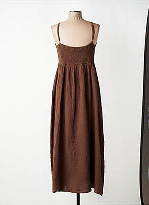 Robe longue tissage crêpe fines bretelles marron LE JARDIN DU LIN femme