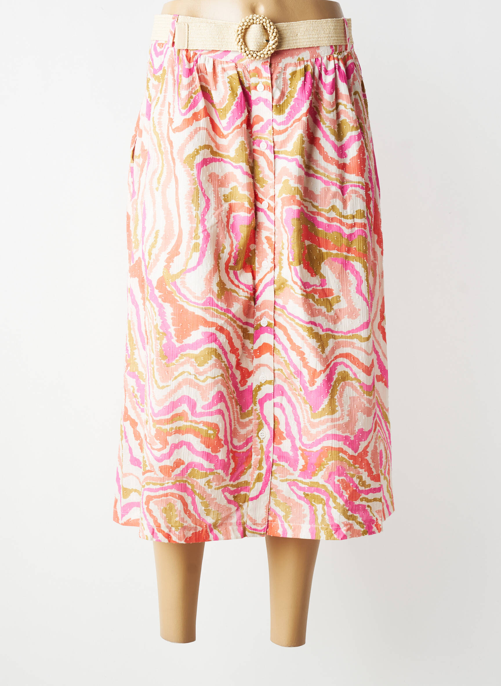 Jupe mi-longue coupe évasée rose LA PETITE FRANCAISE femme