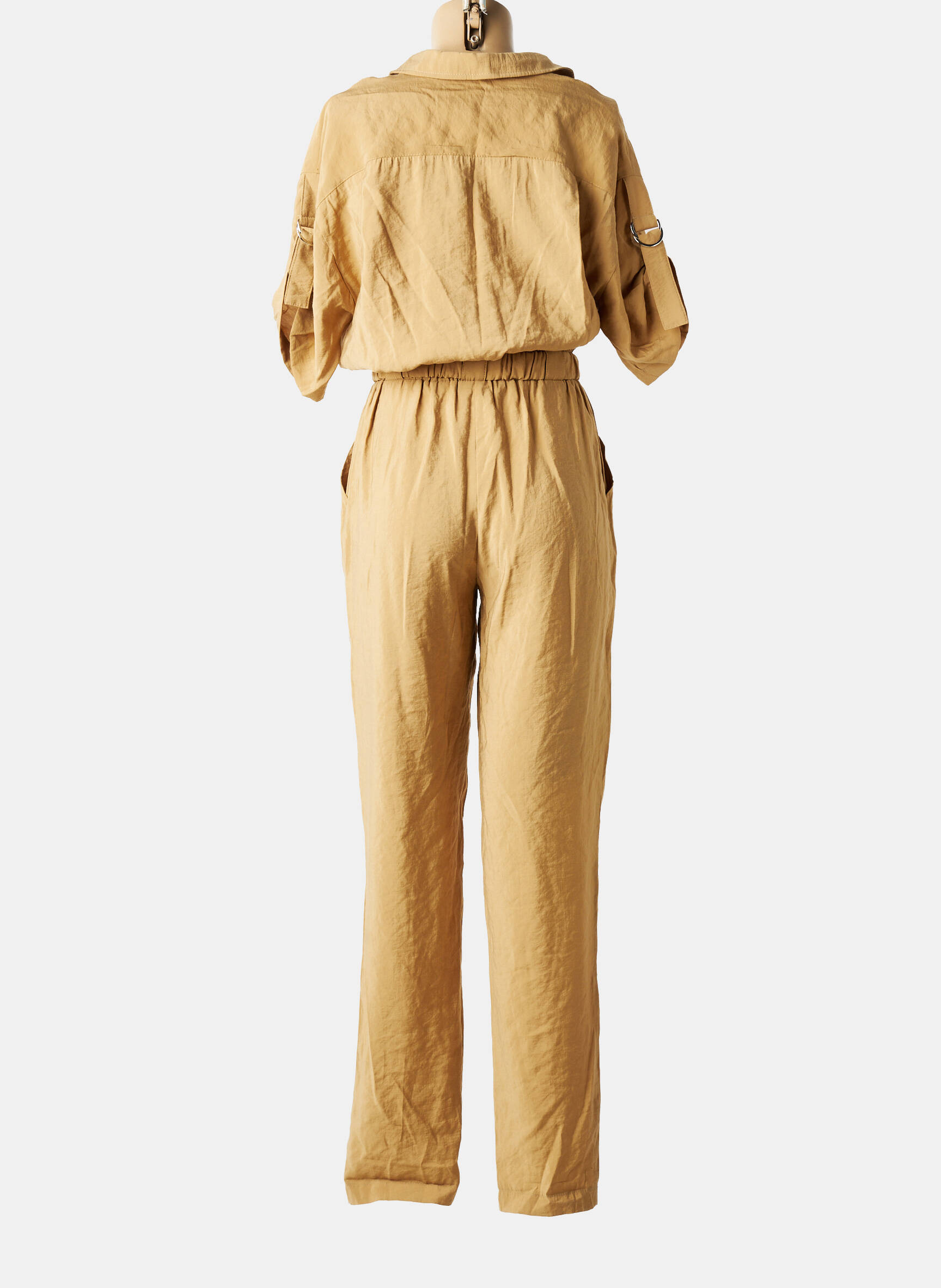 Combi-pantalon tissage crêpe manches courtes beige LA PETITE FRANCAISE femme