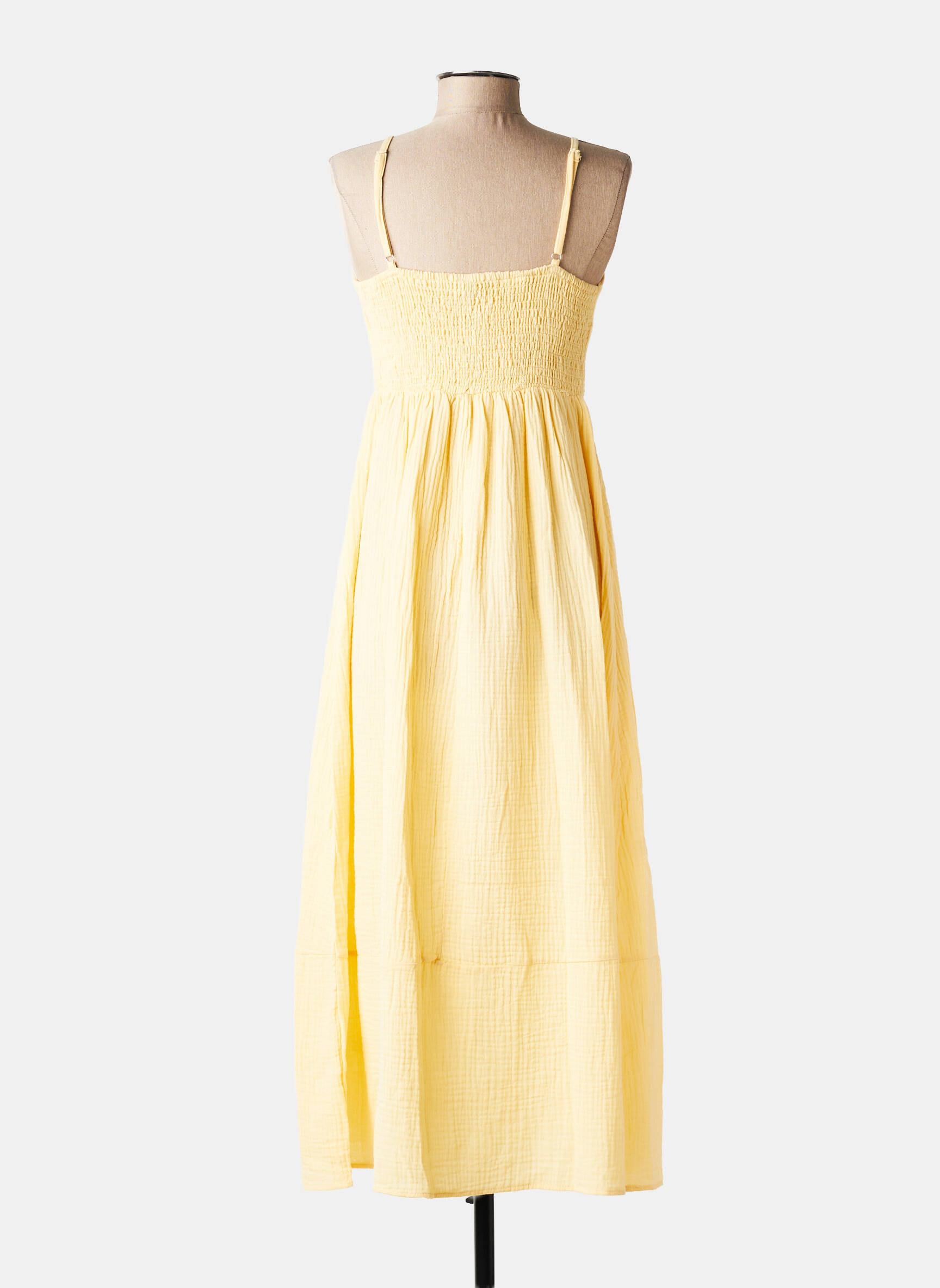 Robe longue tissage crêpe fines bretelles jaune LE JARDIN DU LIN femme