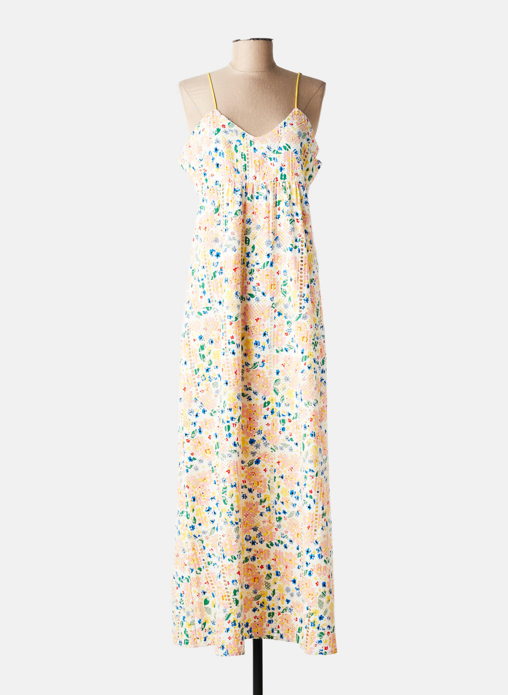 Robe longue tissage popeline fines bretelles jaune LAURE + MAX femme