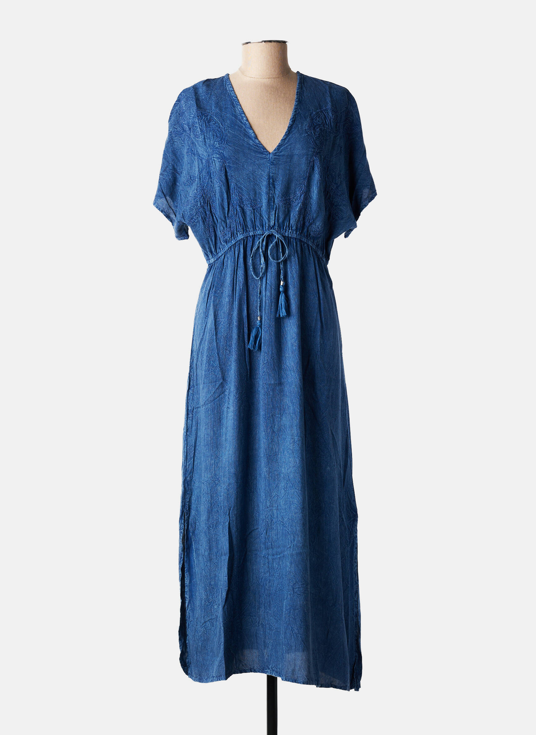 Robe longue manches courtes manches courtes bleu AN' GE femme