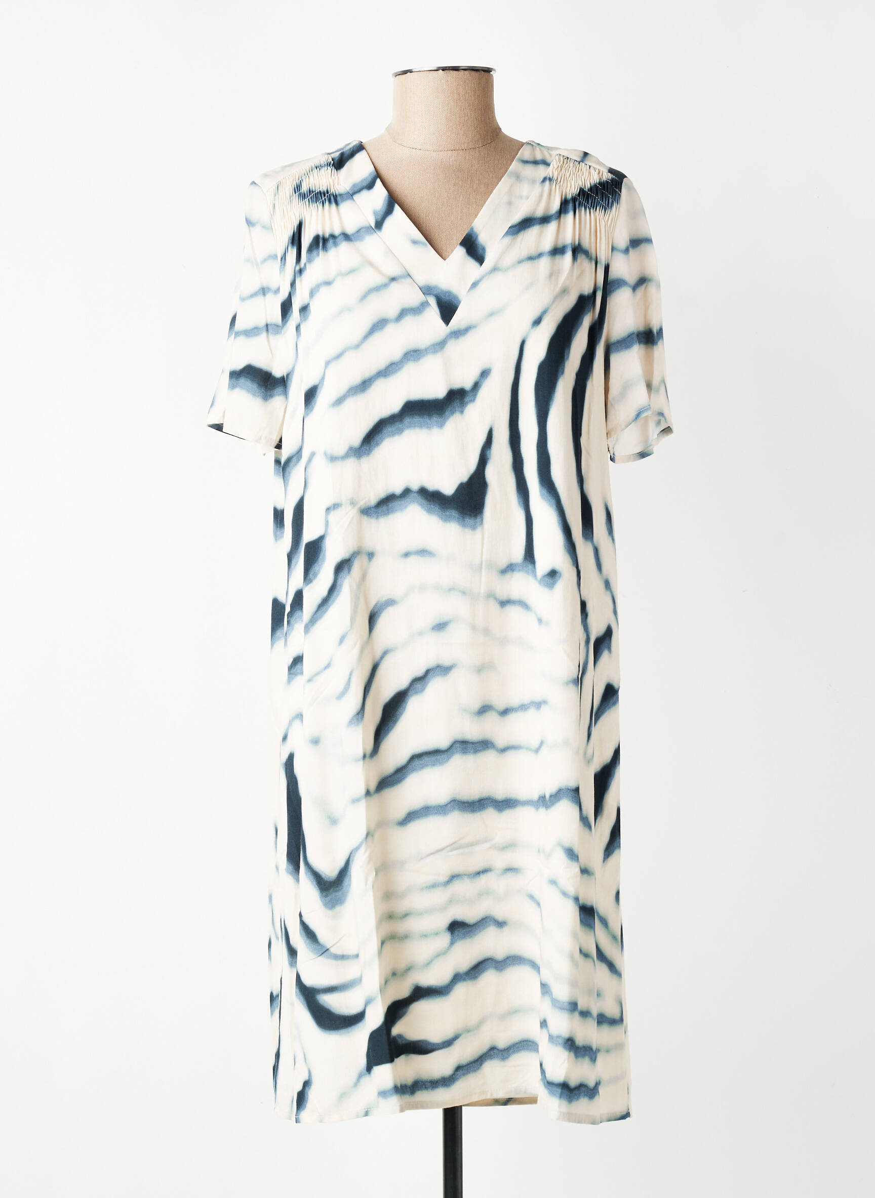 Robe mi-longue coupe fluide manches courtes beige SIGNE NATURE femme