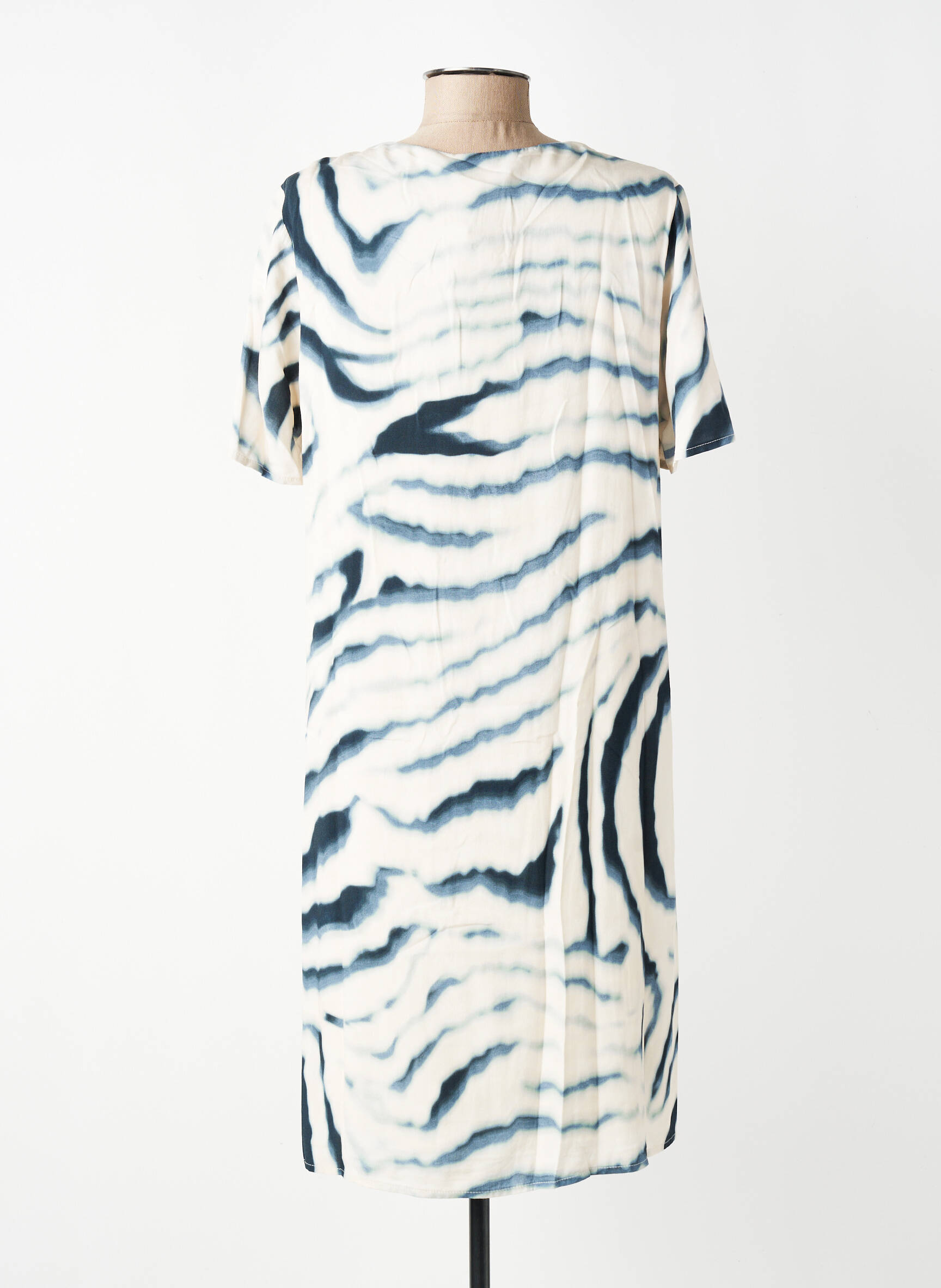 Robe mi-longue coupe fluide manches courtes beige SIGNE NATURE femme