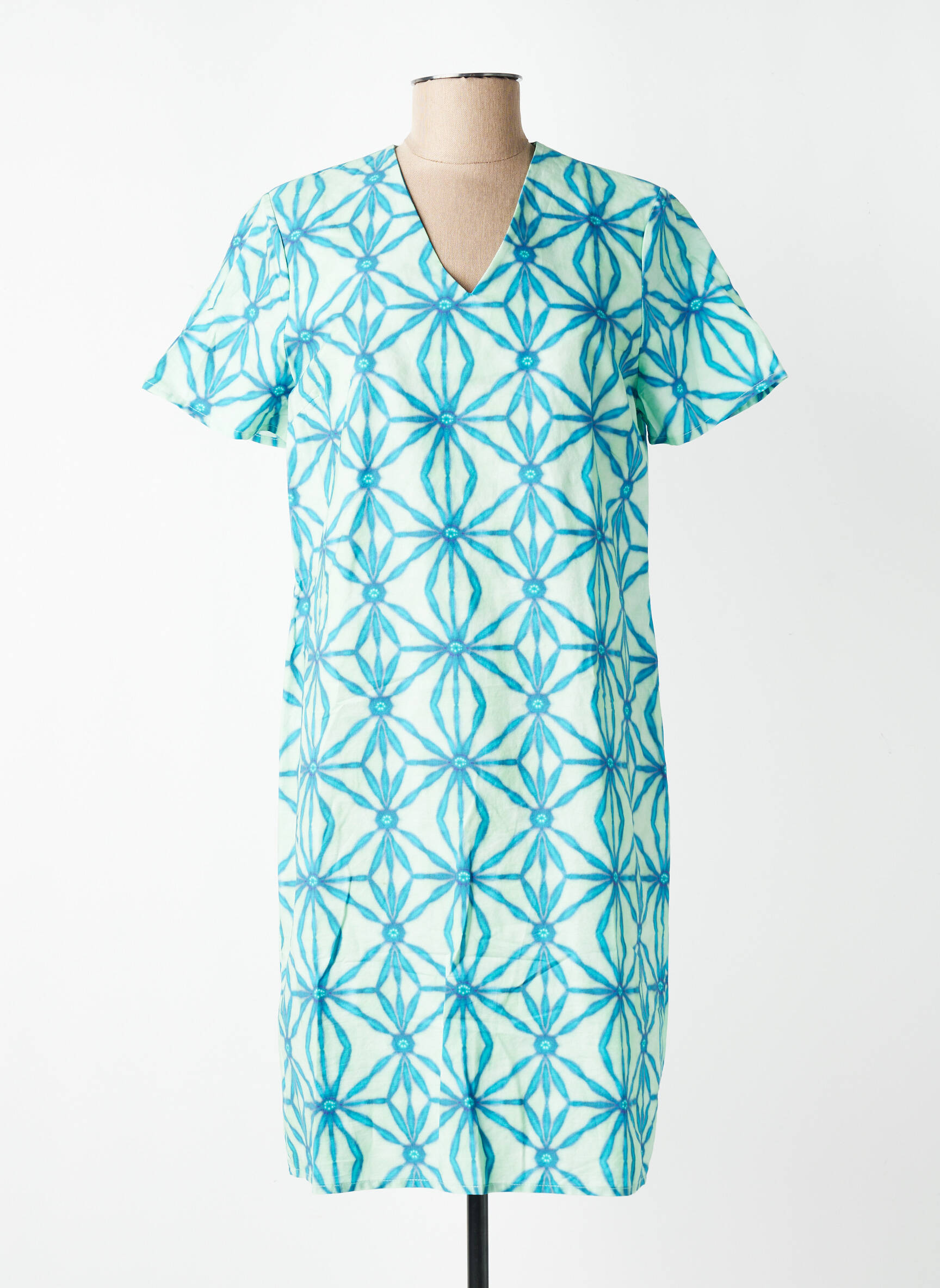 Robe mi-longue imprimé fantaisie manches courtes bleu SIGNE NATURE femme
