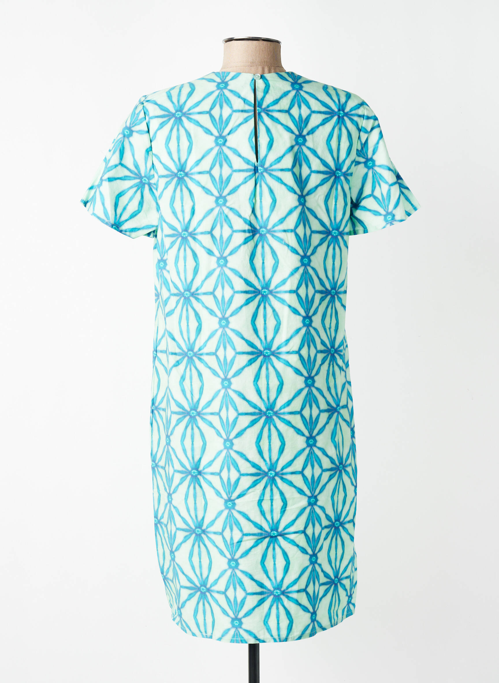 Robe mi-longue imprimé fantaisie manches courtes bleu SIGNE NATURE femme