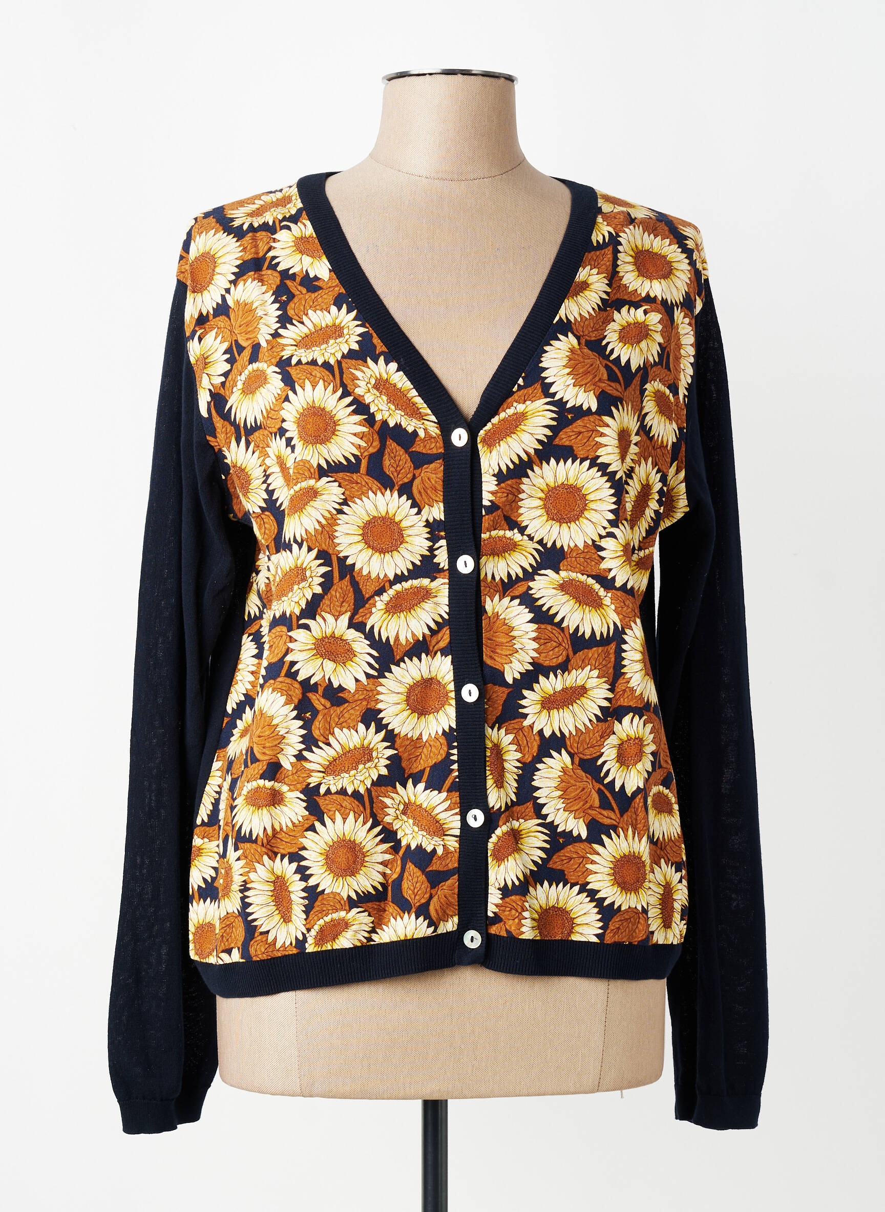 Gilet manches longues resserrée sur le bas bleu NICE THINGS femme