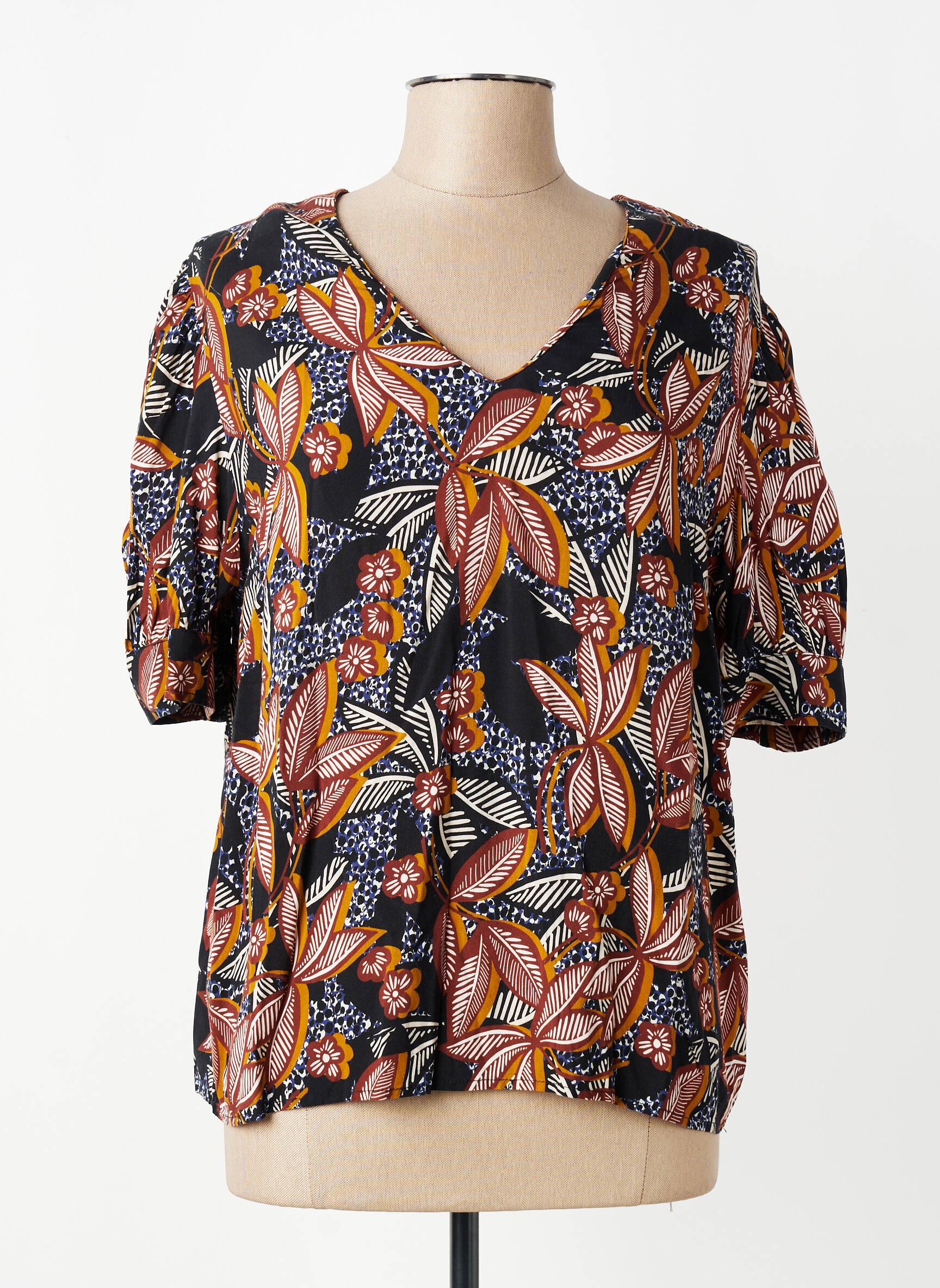 Blouse tissage popeline manches courtes noir LA FEE MARABOUTEE femme