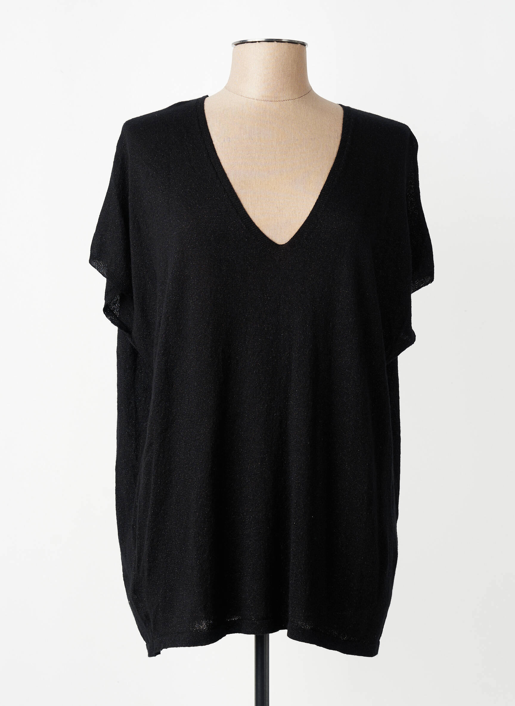 Pull col v manches courtes noir AN' GE femme