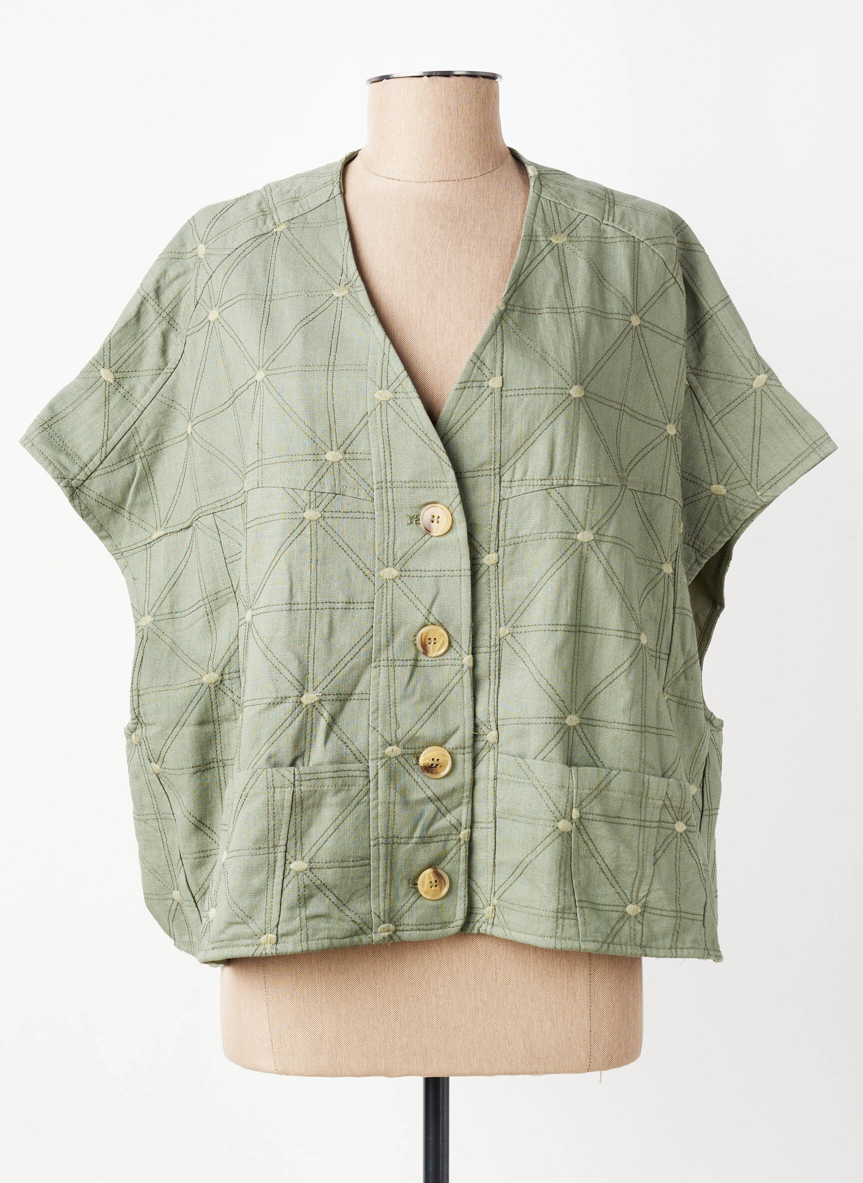 Gilet manches courtes coupe droite vert ORFEO femme