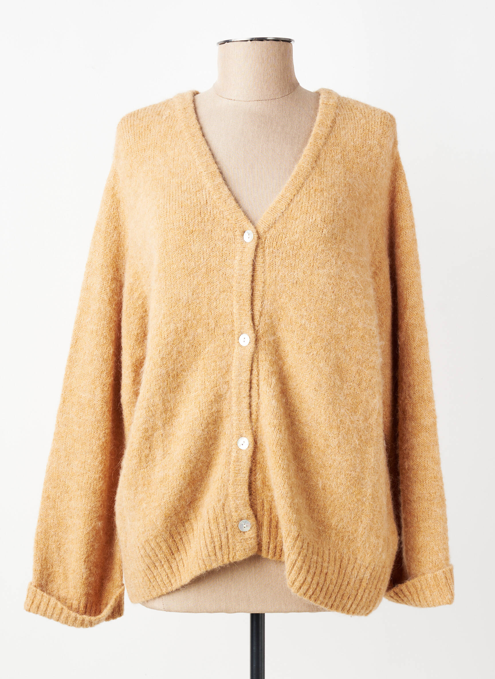 Gilet manches longues resserrée sur le bas beige AMERICAN VINTAGE femme