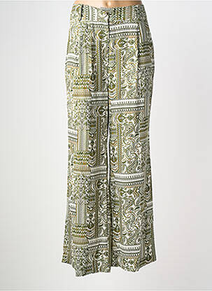 Pantalon large tissage crêpe taille haute vert LANIDOR femme