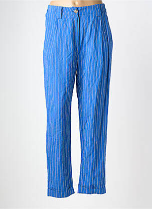 Pantalon droit tissage popeline taille haute bleu O'MER femme