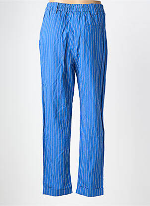 Pantalon droit tissage popeline taille haute bleu O'MER femme