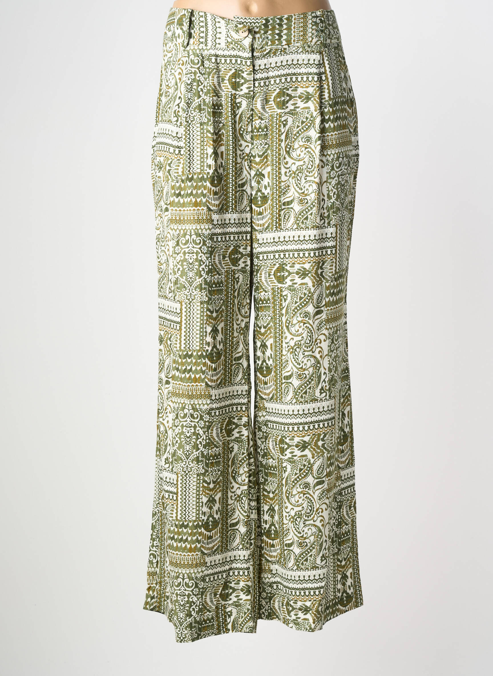 Pantalon large tissage crêpe taille haute vert LANIDOR femme