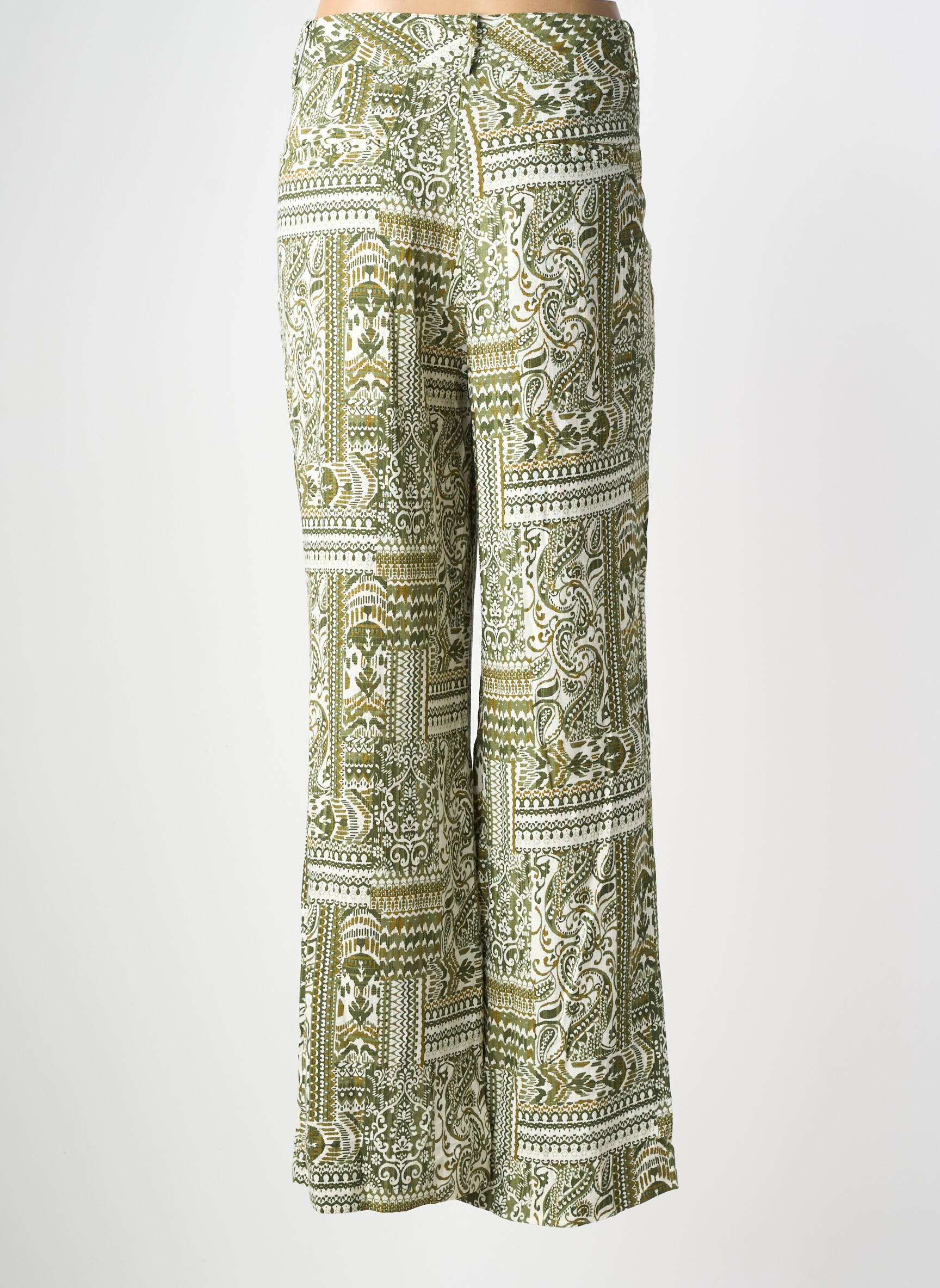 Pantalon large tissage crêpe taille haute vert LANIDOR femme