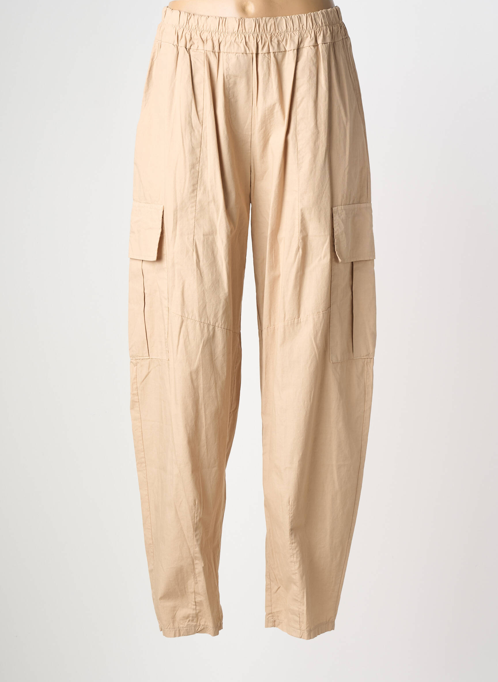 Pantalon cargo tissage popeline taille normale beige O'MER femme