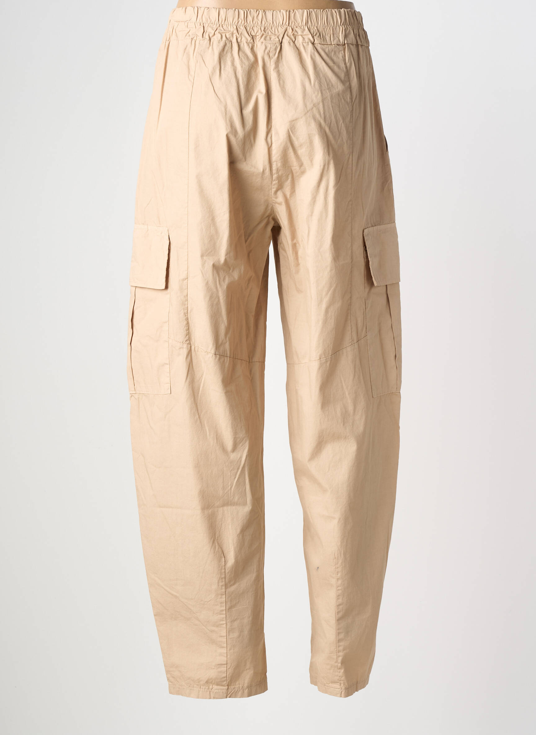 Pantalon cargo tissage popeline taille normale beige O'MER femme